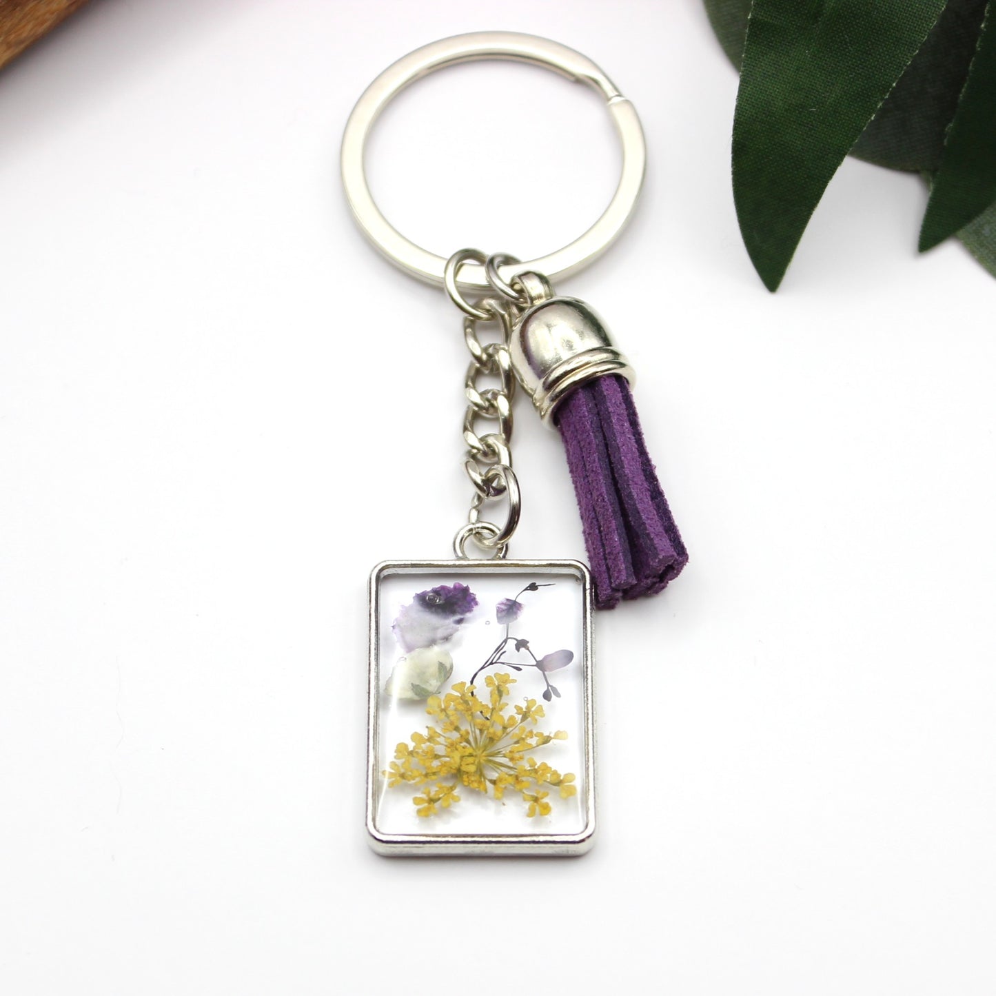 Pressed Flower Keychains-Silver