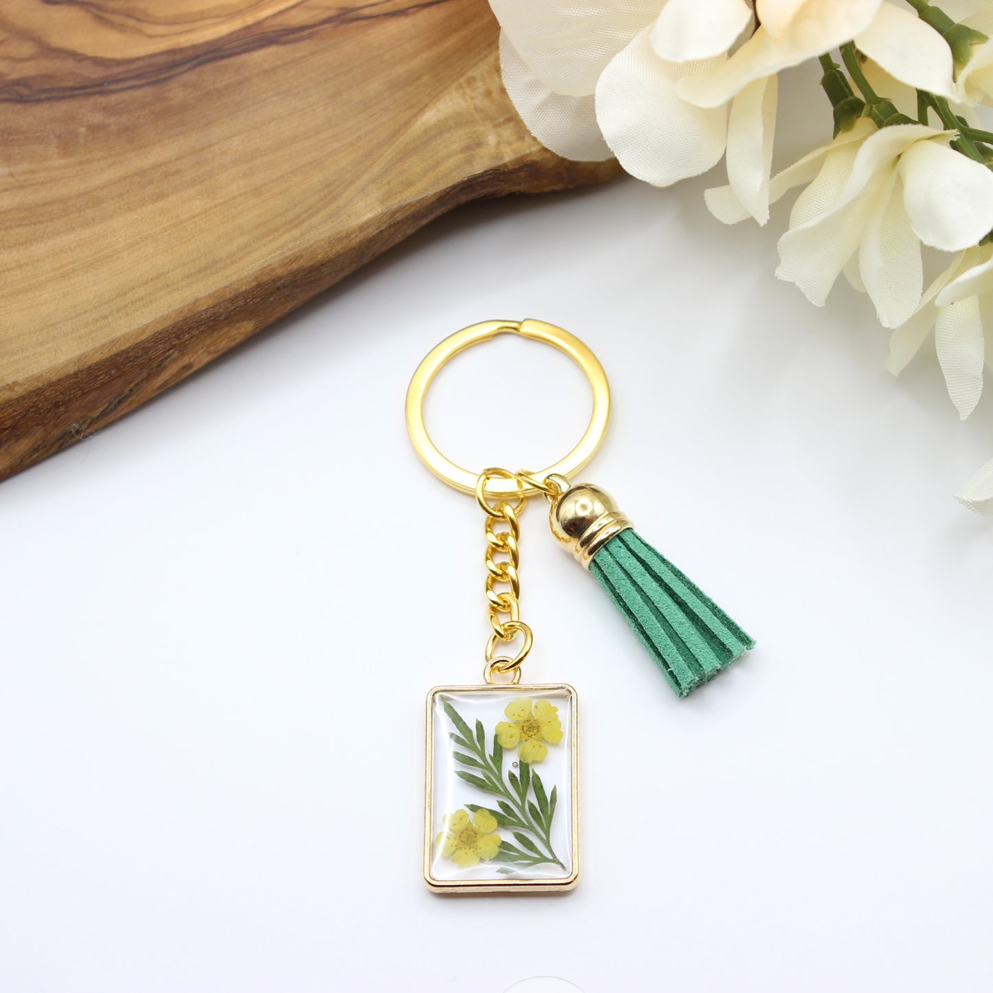 Pressed Flower Keychains-Gold