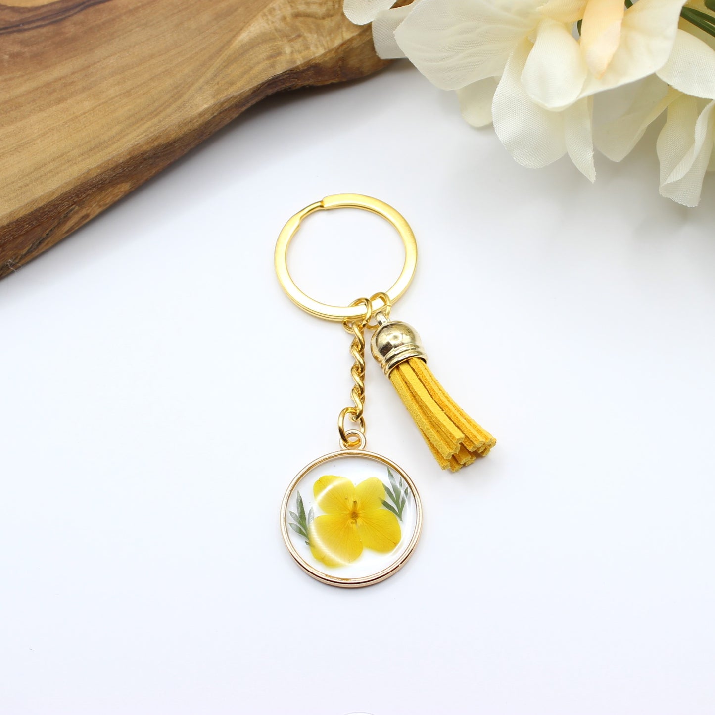 Pressed Flower Keychains-Gold