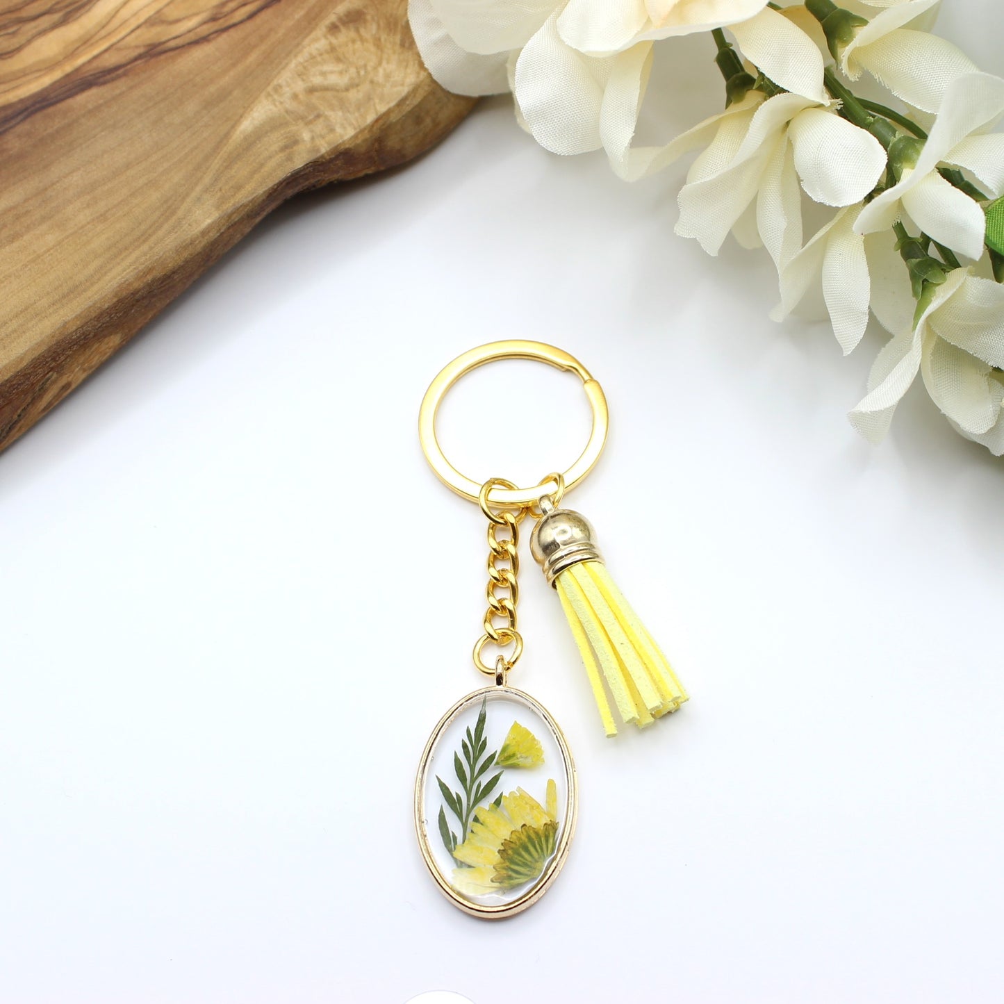 Pressed Flower Keychains-Gold