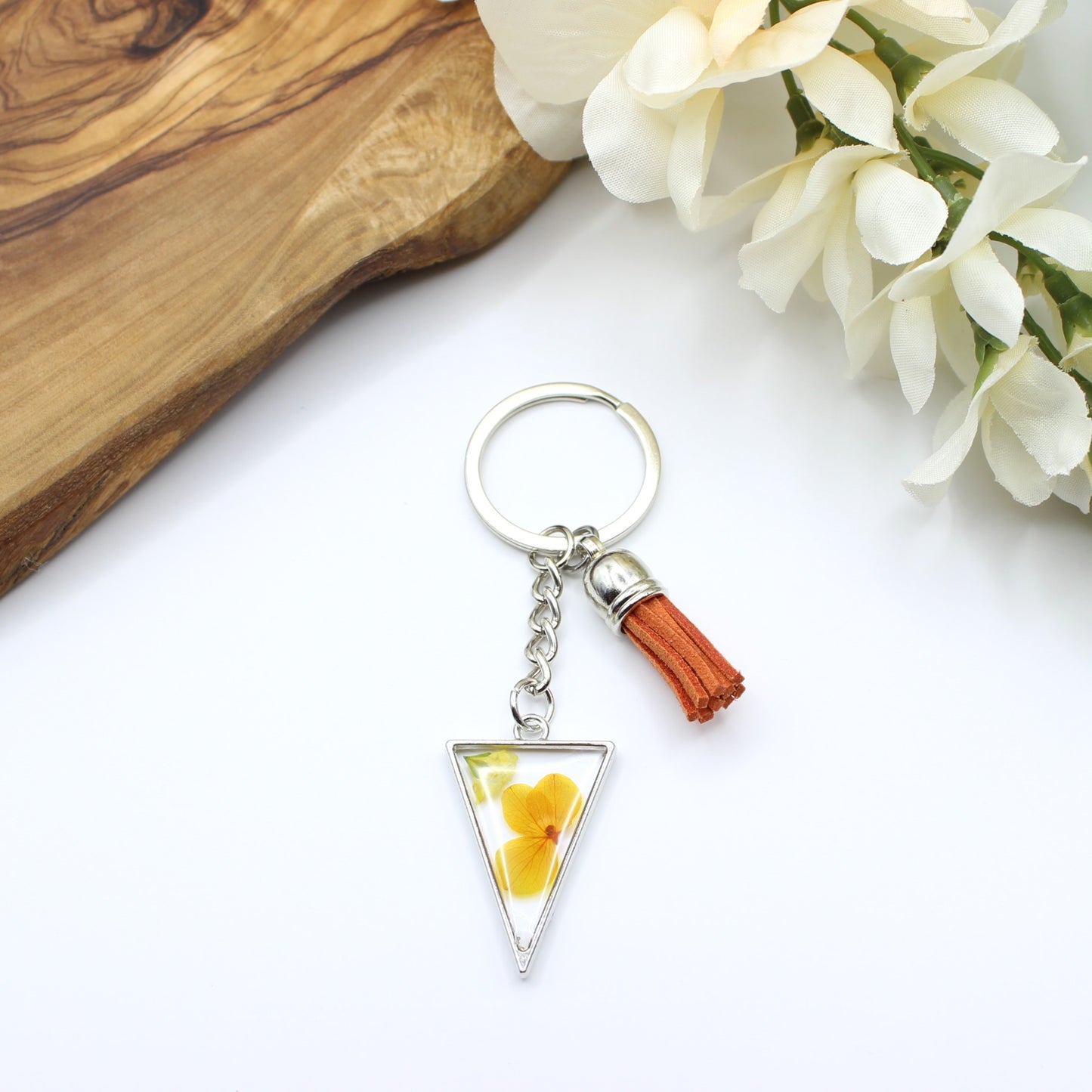 Pressed Flower Keychains-Silver