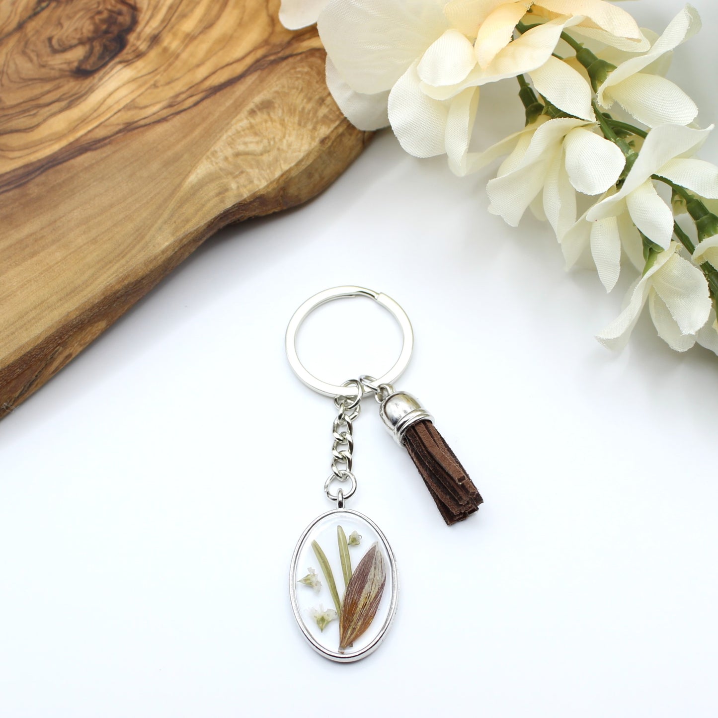Pressed Flower Keychains-Silver
