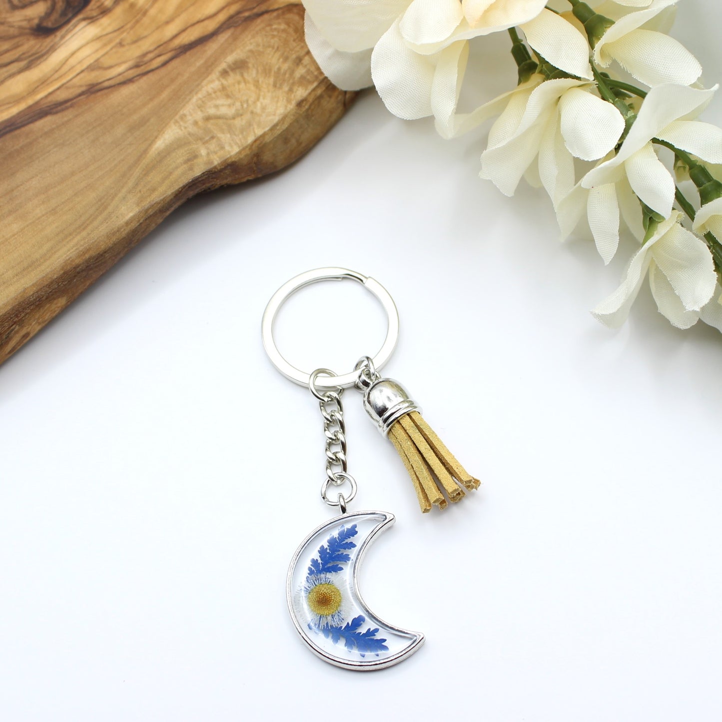 Pressed Flower Keychains-Silver