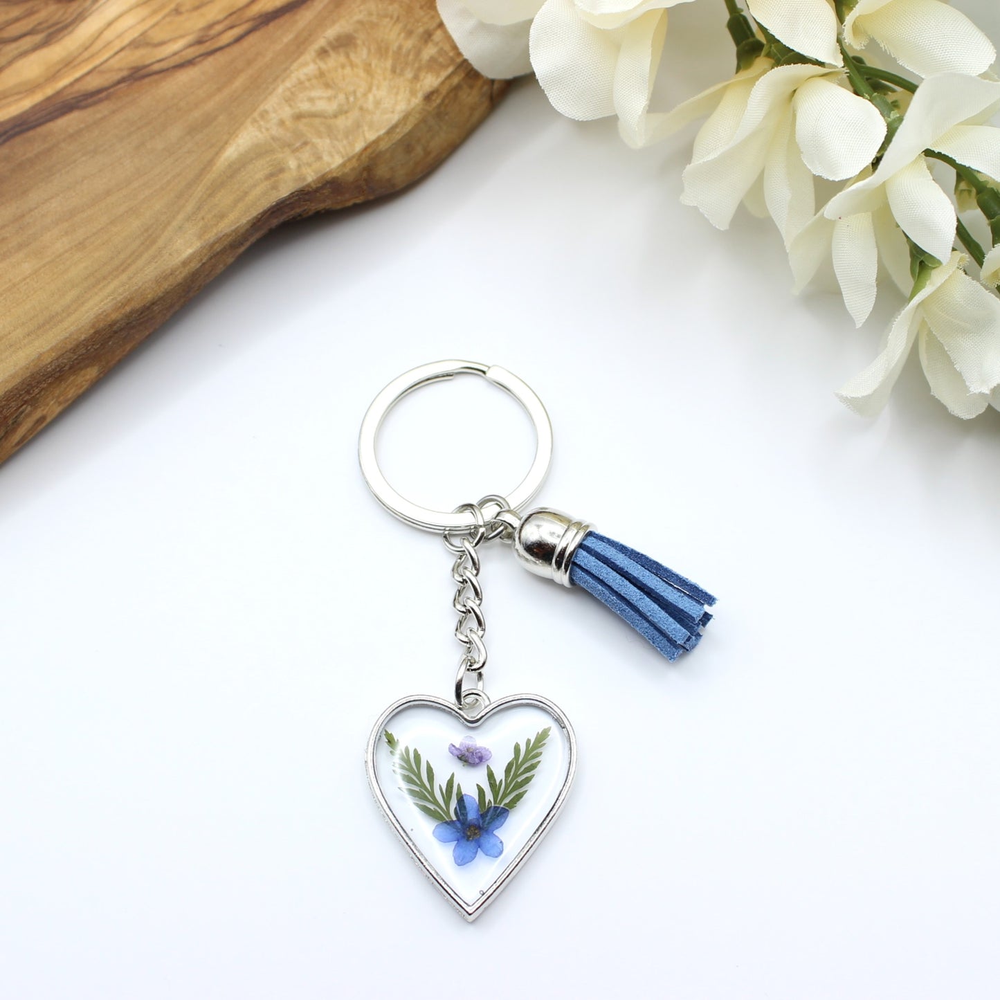 Pressed Flower Keychains-Silver