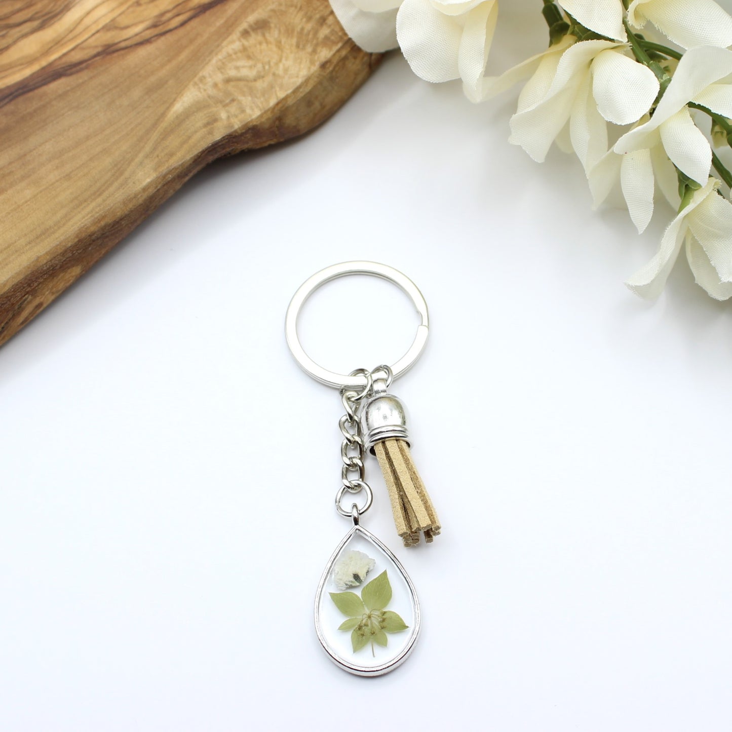 Pressed Flower Keychains-Silver