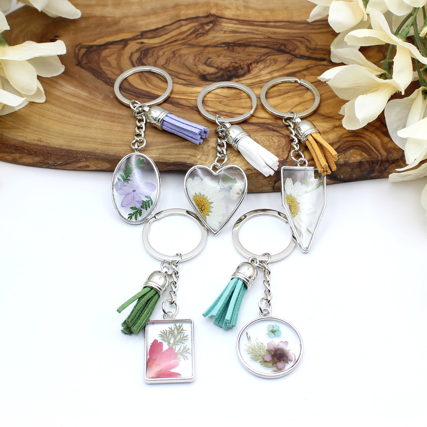 Pressed Flower Keychains-Silver