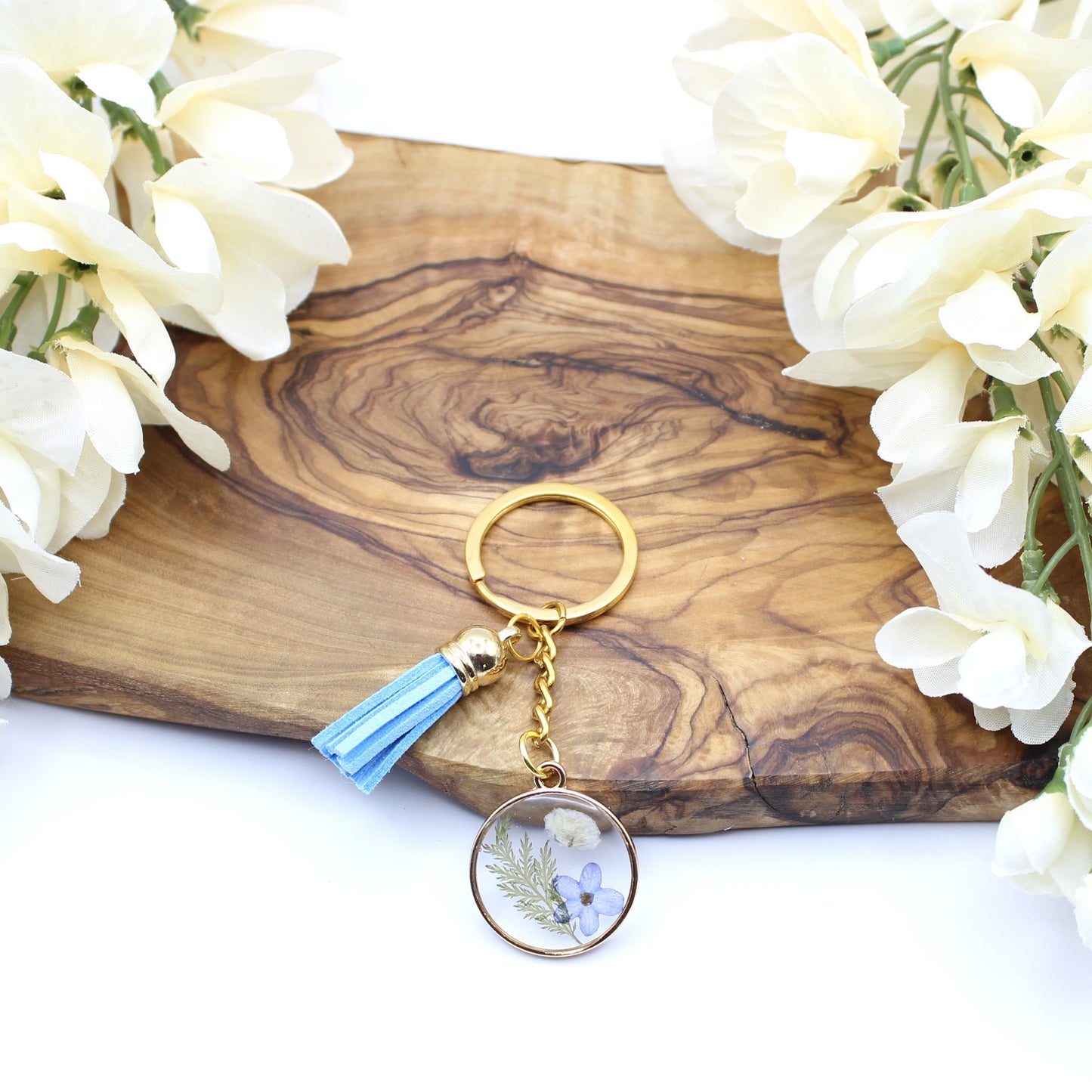 Pressed Flower Keychains-Gold