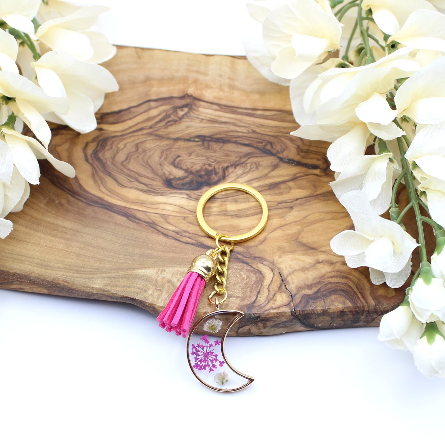 Pressed Flower Keychains-Gold