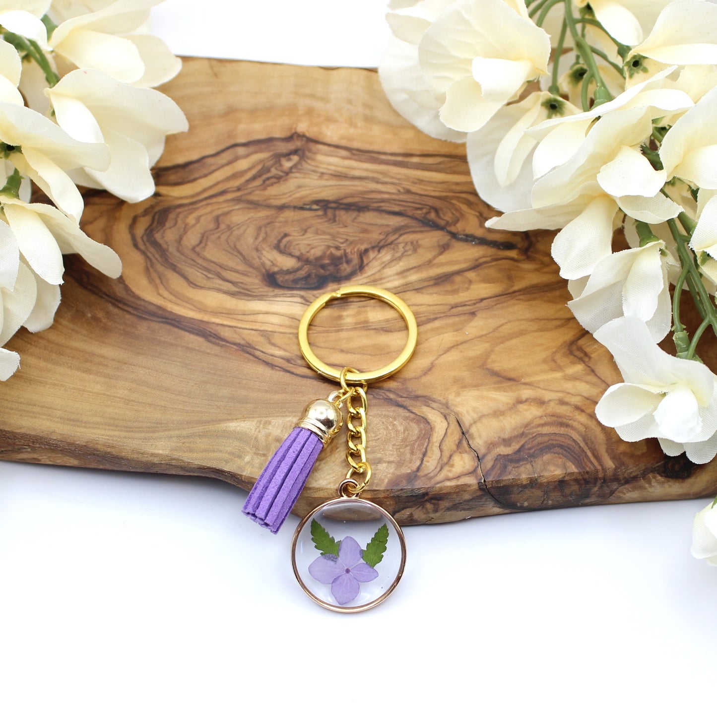 Pressed Flower Keychains-Gold