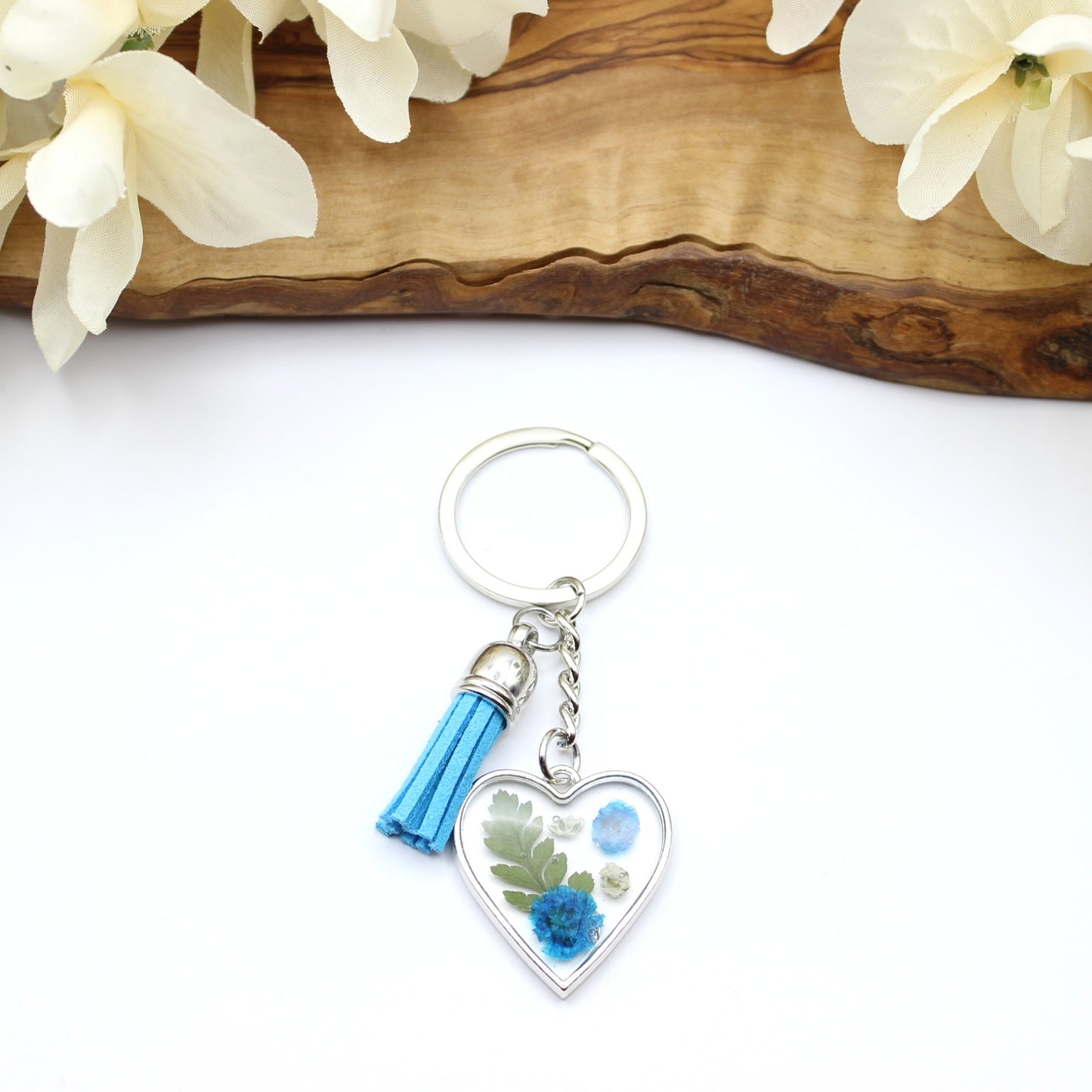 Pressed Flower Keychains-Silver