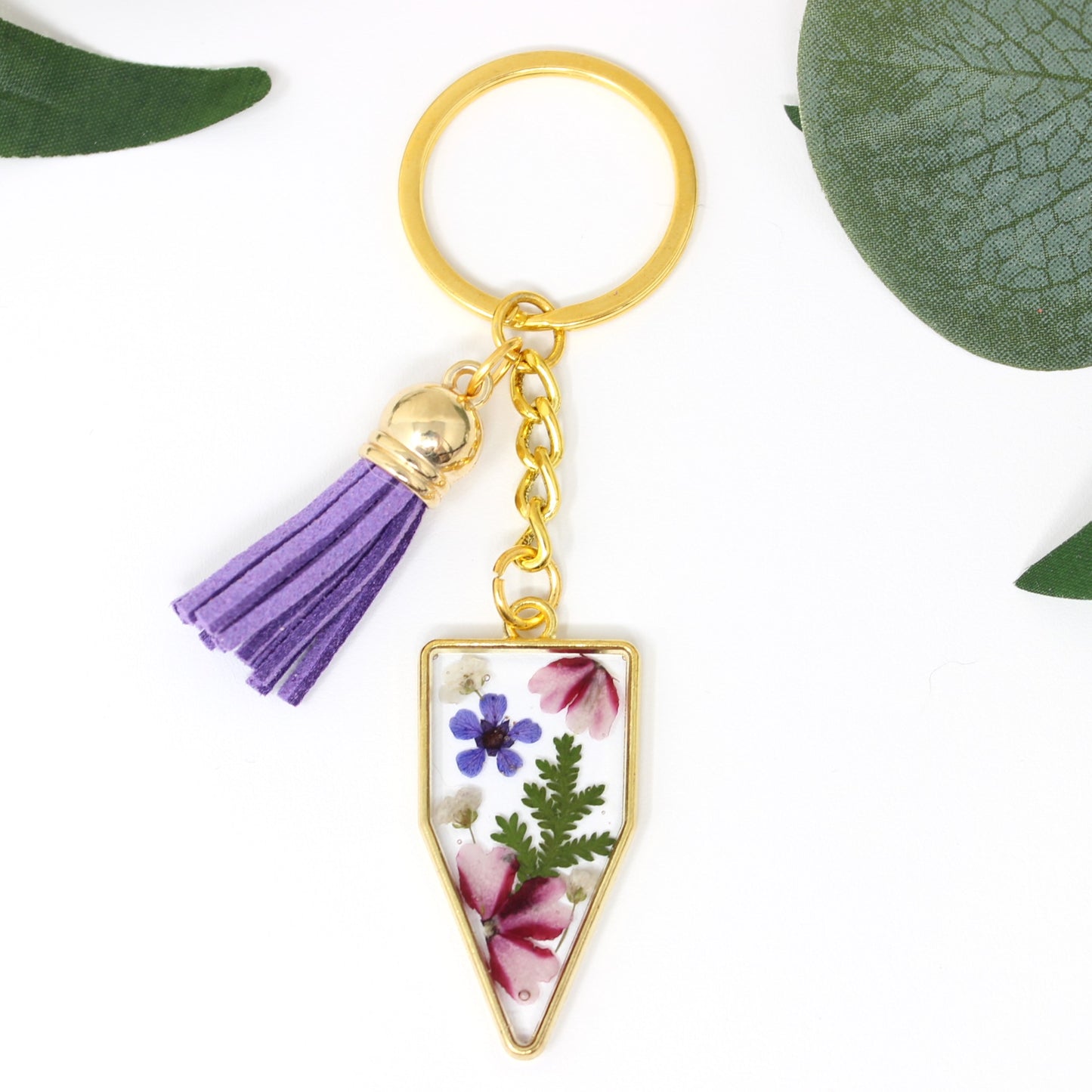 Pressed Flower Keychains-Gold
