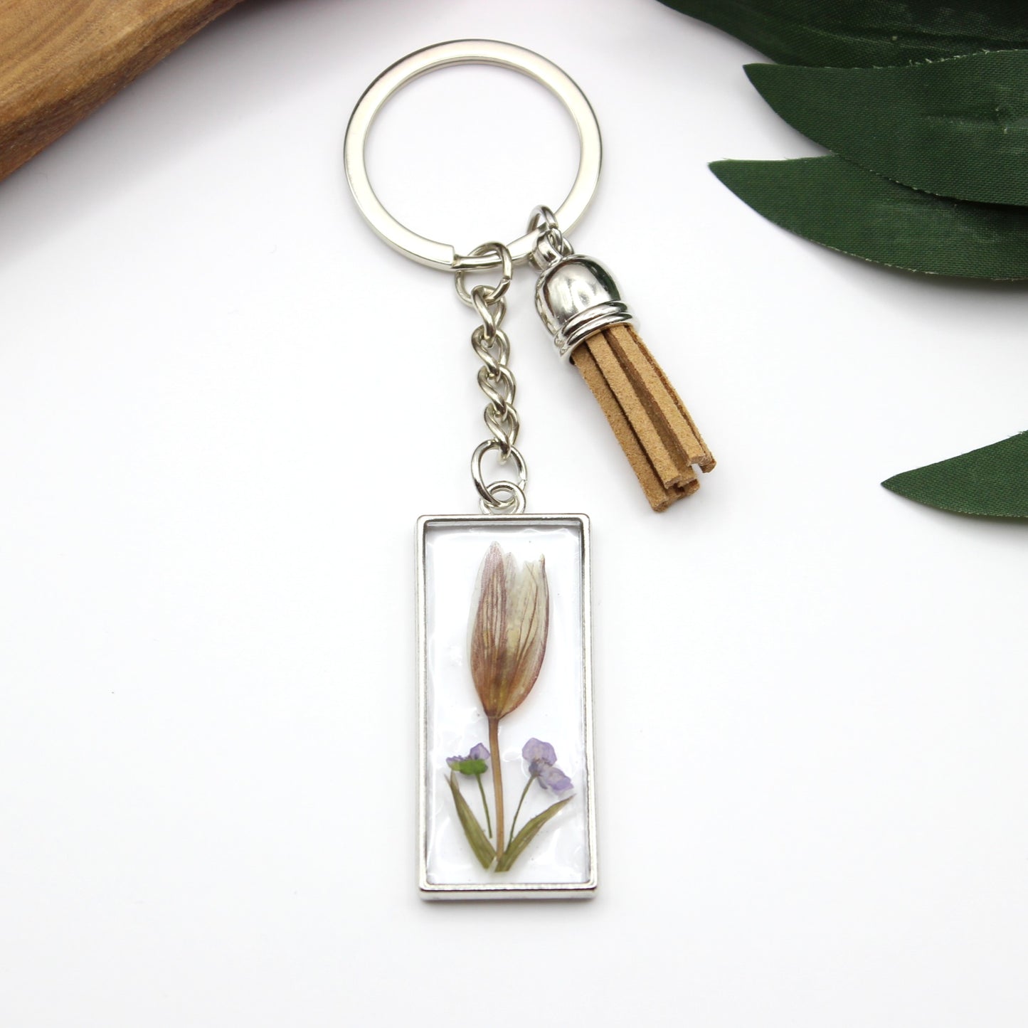 Pressed Flower Keychains-Silver