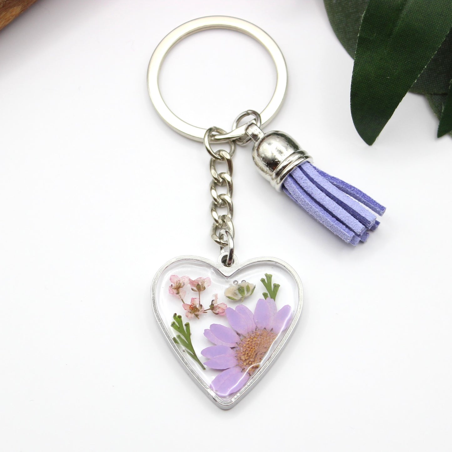 Pressed Flower Keychains-Silver