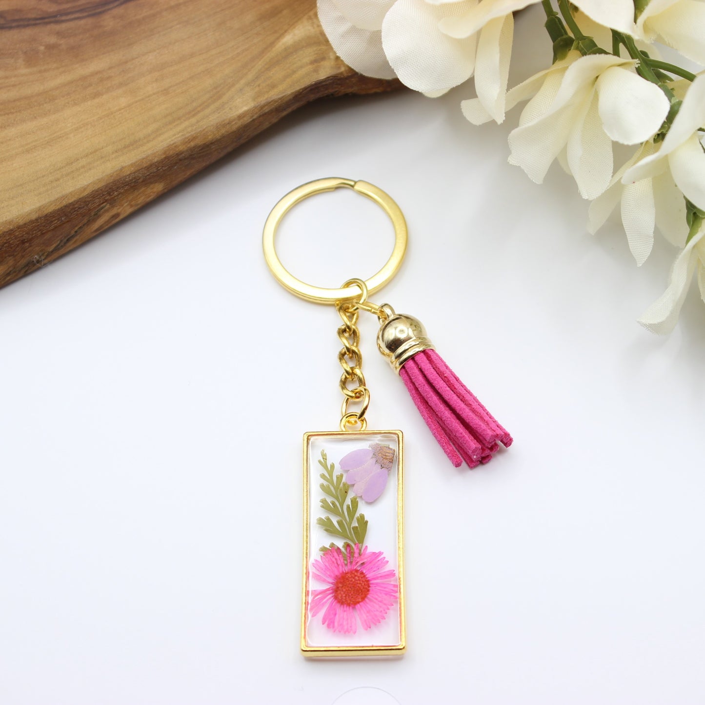 Pressed Flower Keychains-Gold
