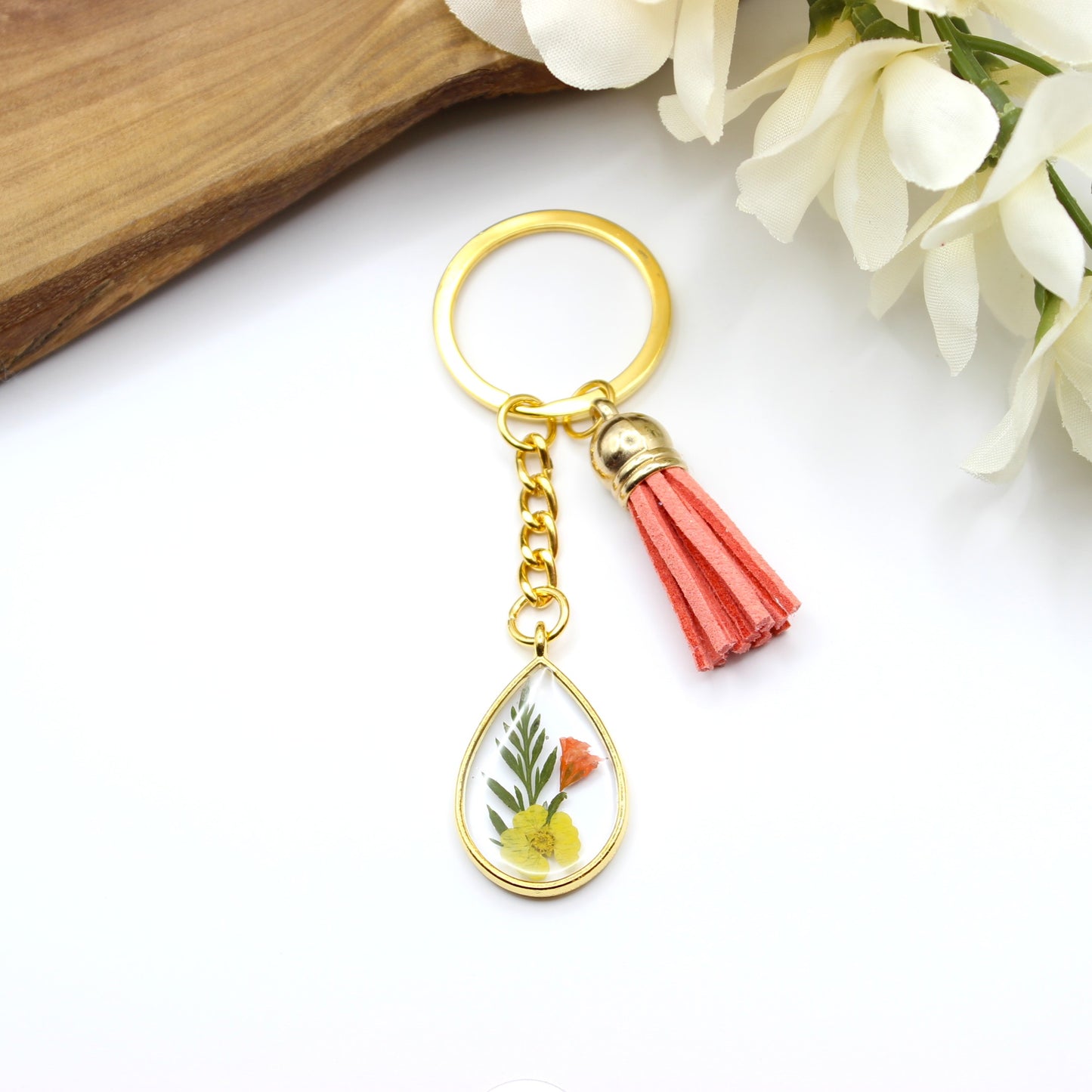 Pressed Flower Keychains-Gold
