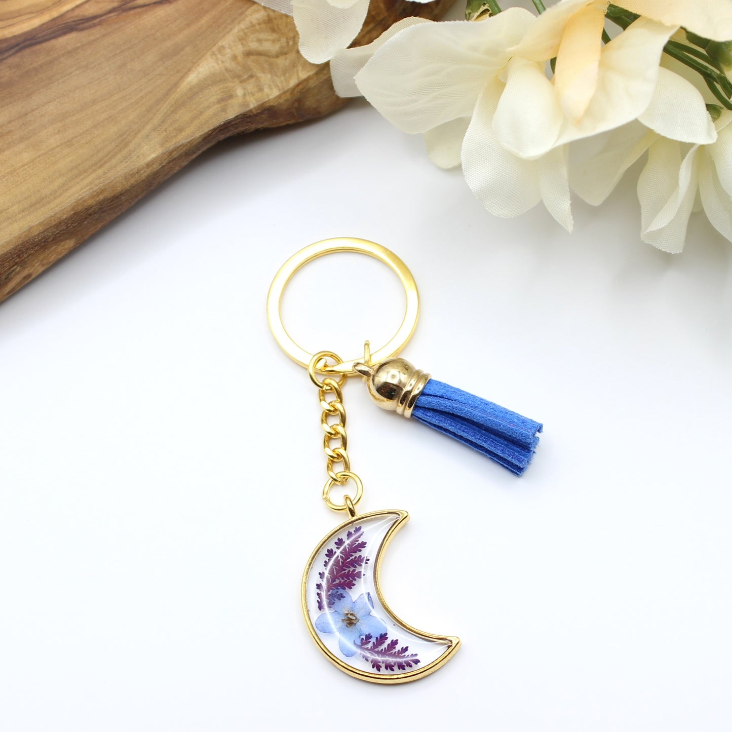 Pressed Flower Keychains-Gold