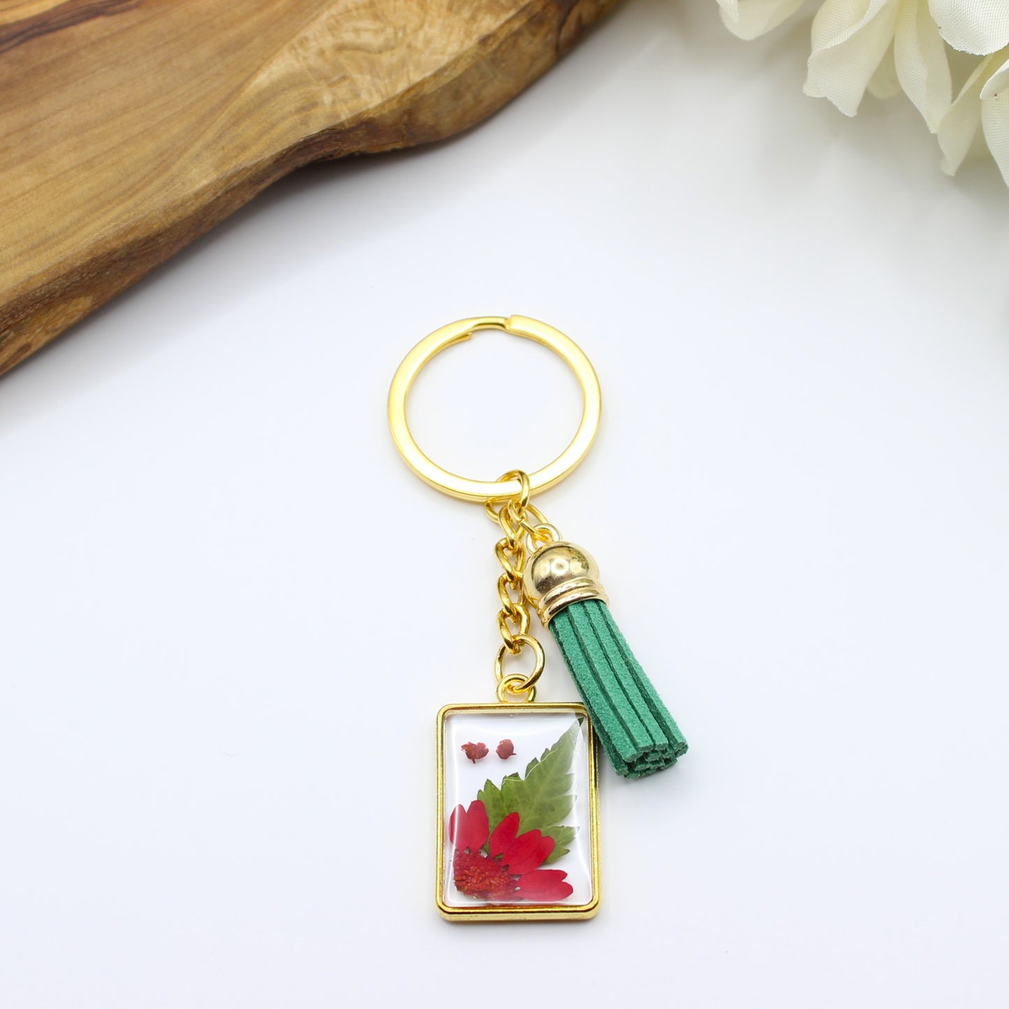 Pressed Flower Keychains-Gold