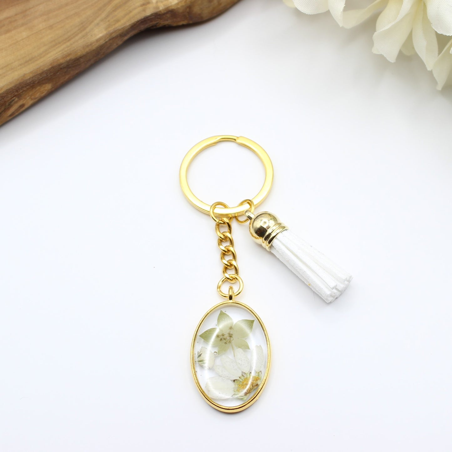 Pressed Flower Keychains-Gold