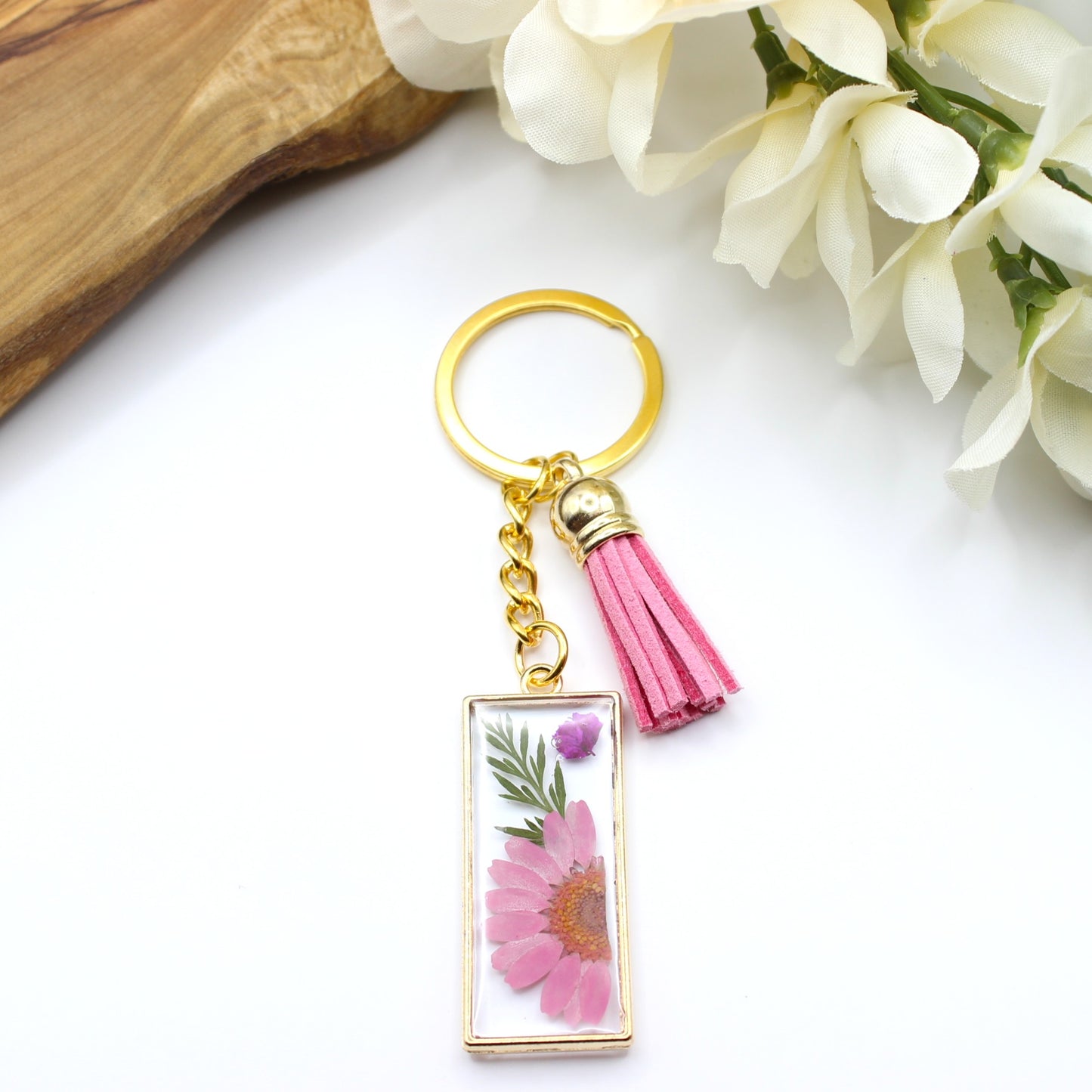 Pressed Flower Keychains-Gold