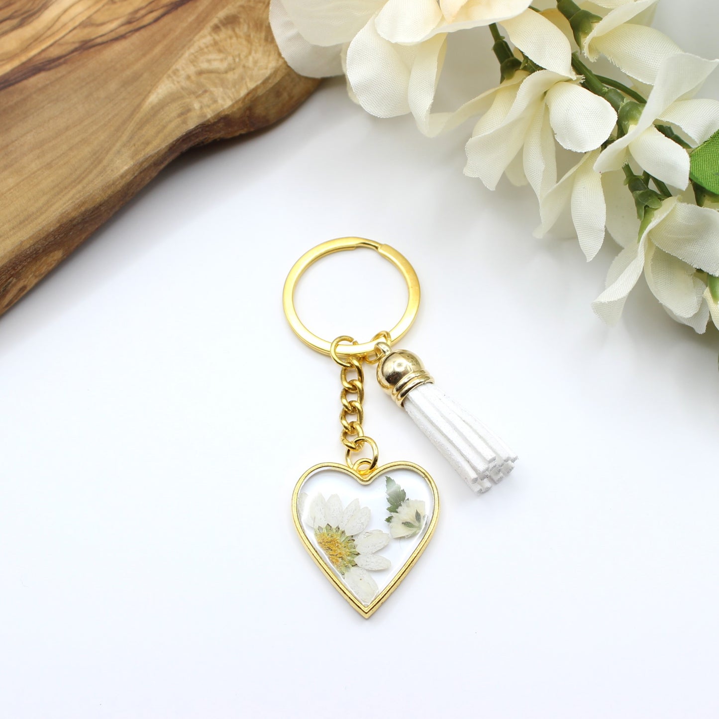 Pressed Flower Keychains-Gold