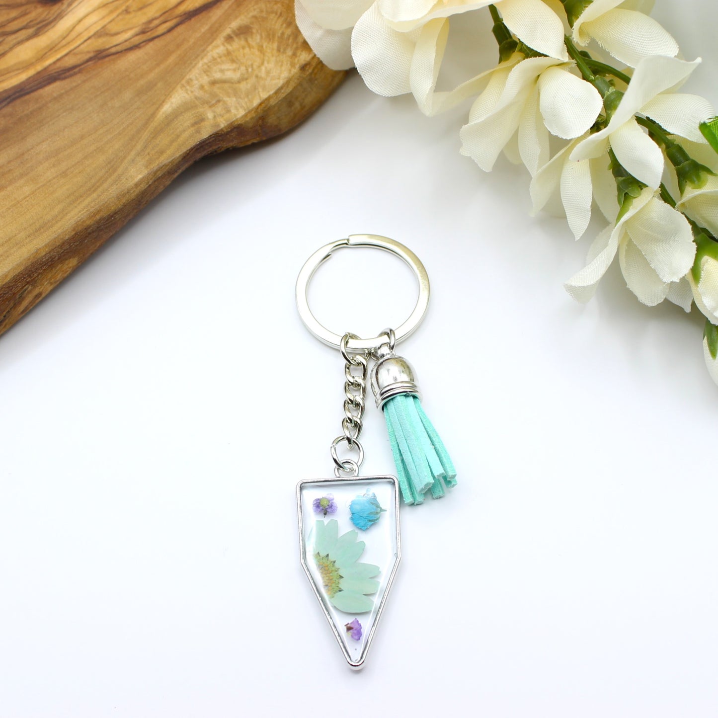 Pressed Flower Keychains-Silver