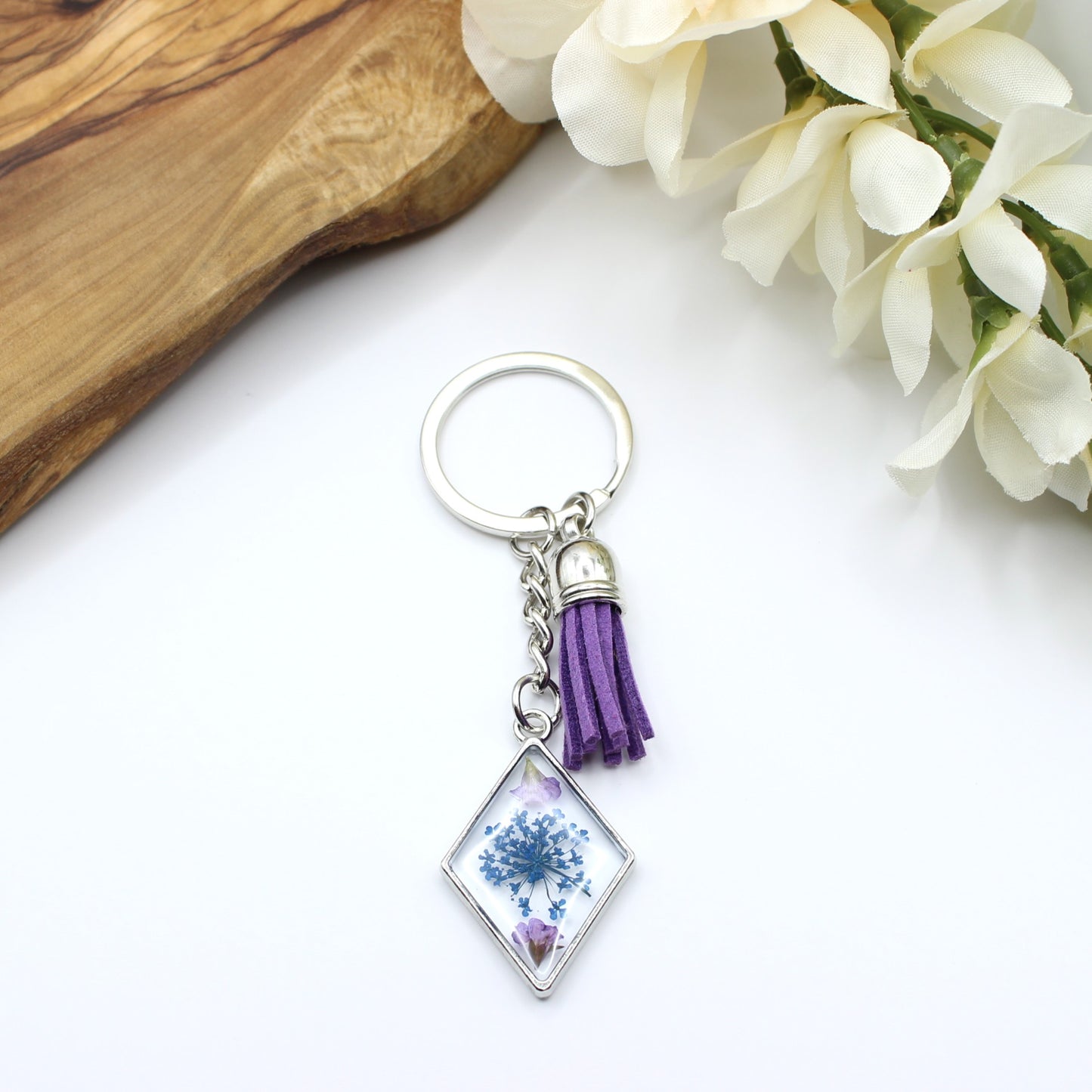 Pressed Flower Keychains-Silver