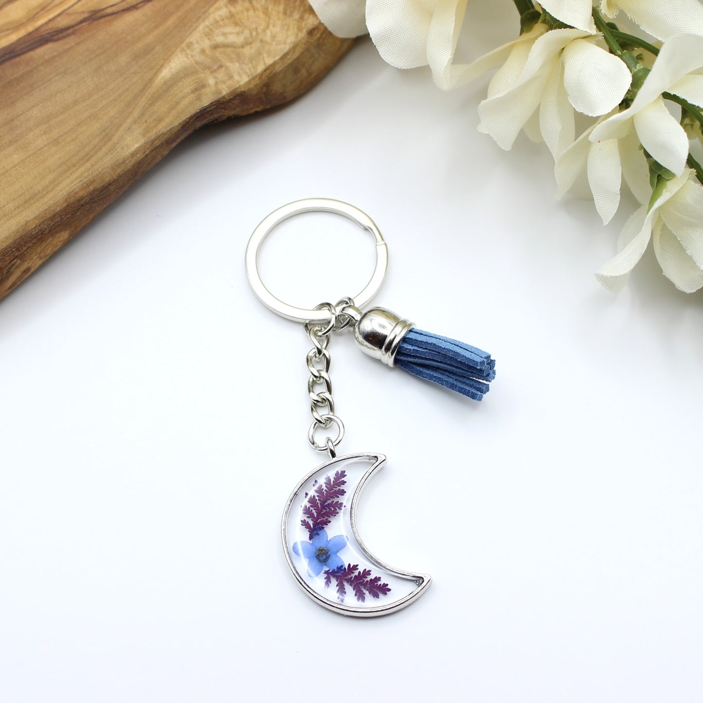 Pressed Flower Keychains-Silver
