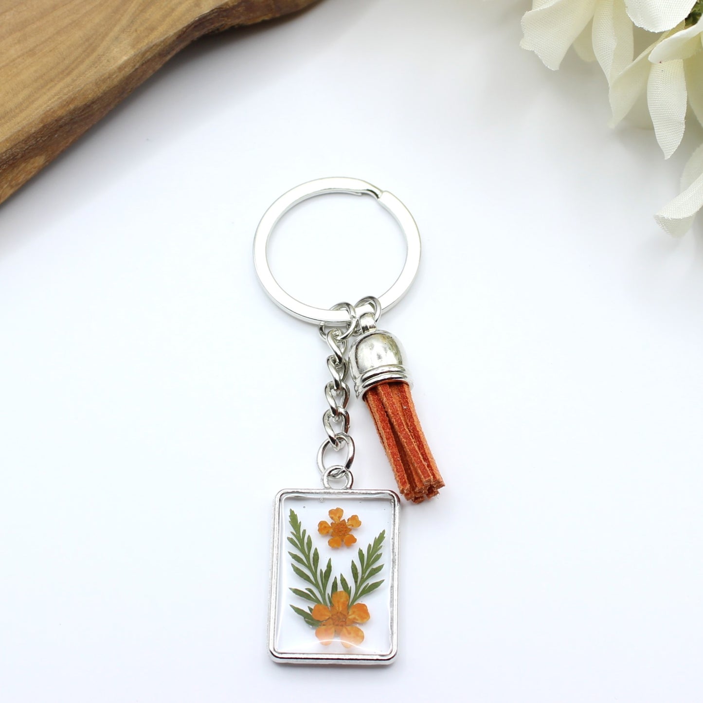 Pressed Flower Keychains-Silver