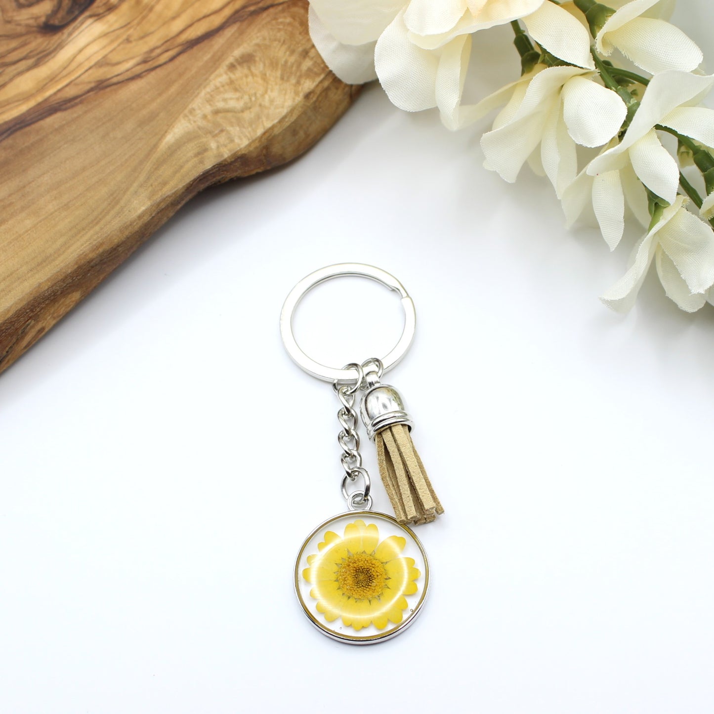 Pressed Flower Keychains-Silver
