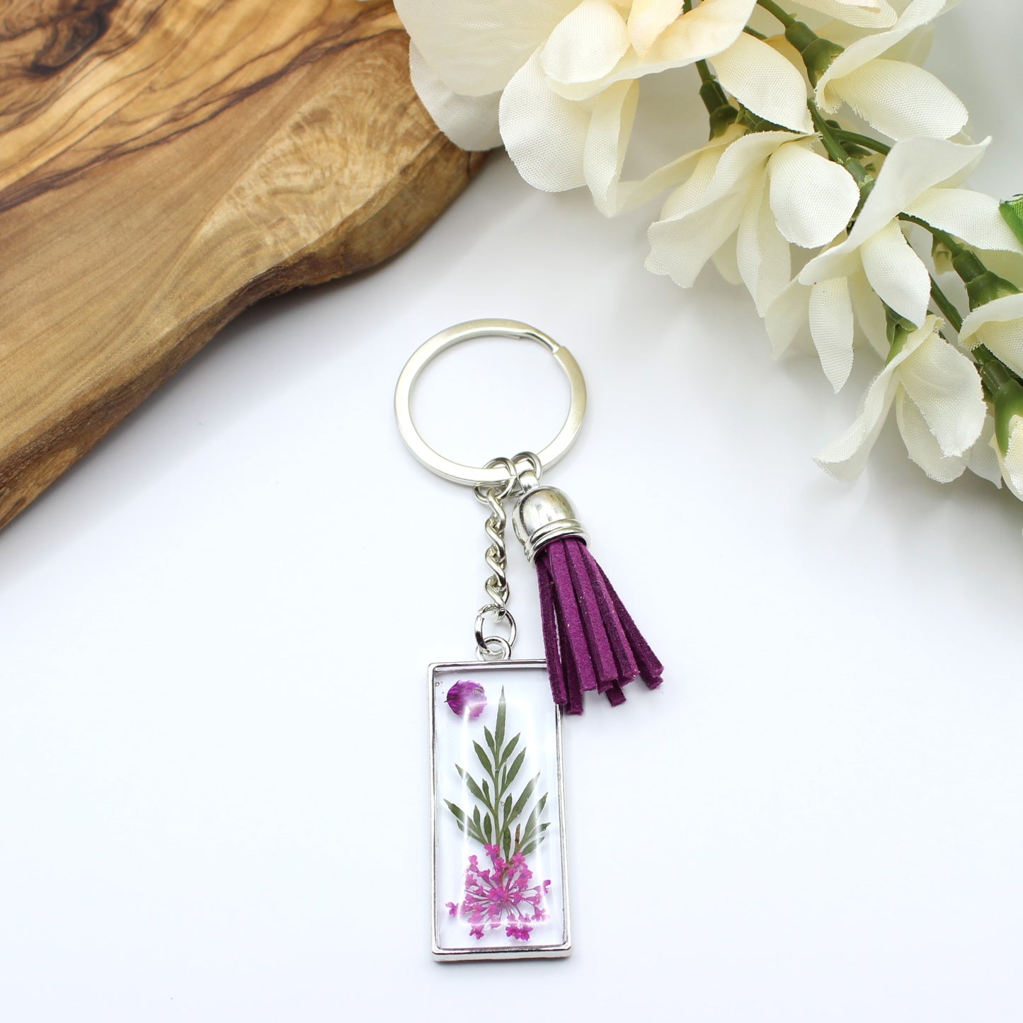 Pressed Flower Keychains-Silver
