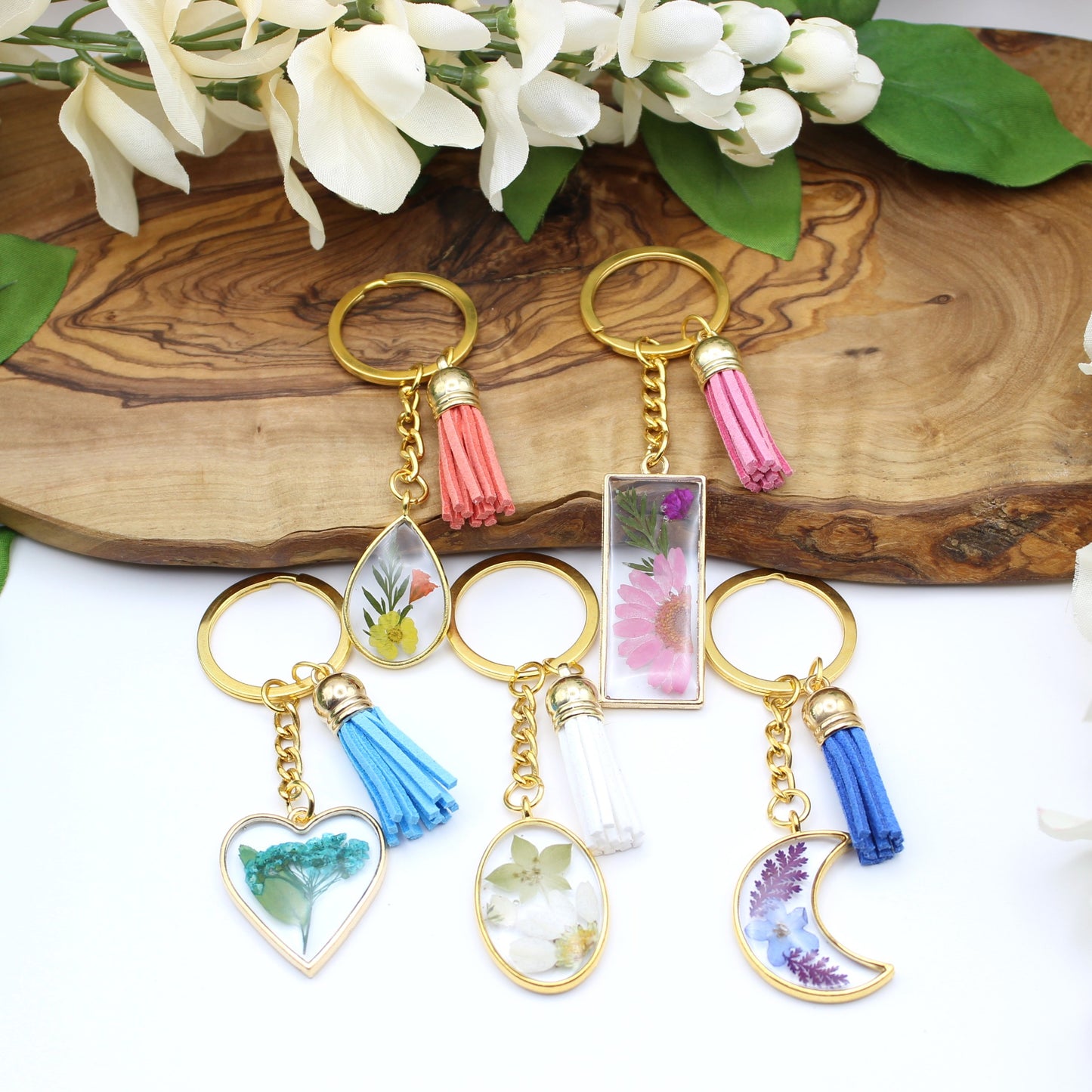 Pressed Flower Keychains-Gold