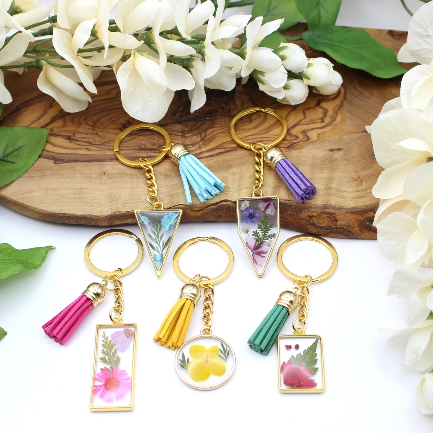 Pressed Flower Keychains-Gold