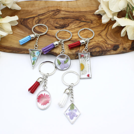 Pressed Flower Keychains-Silver