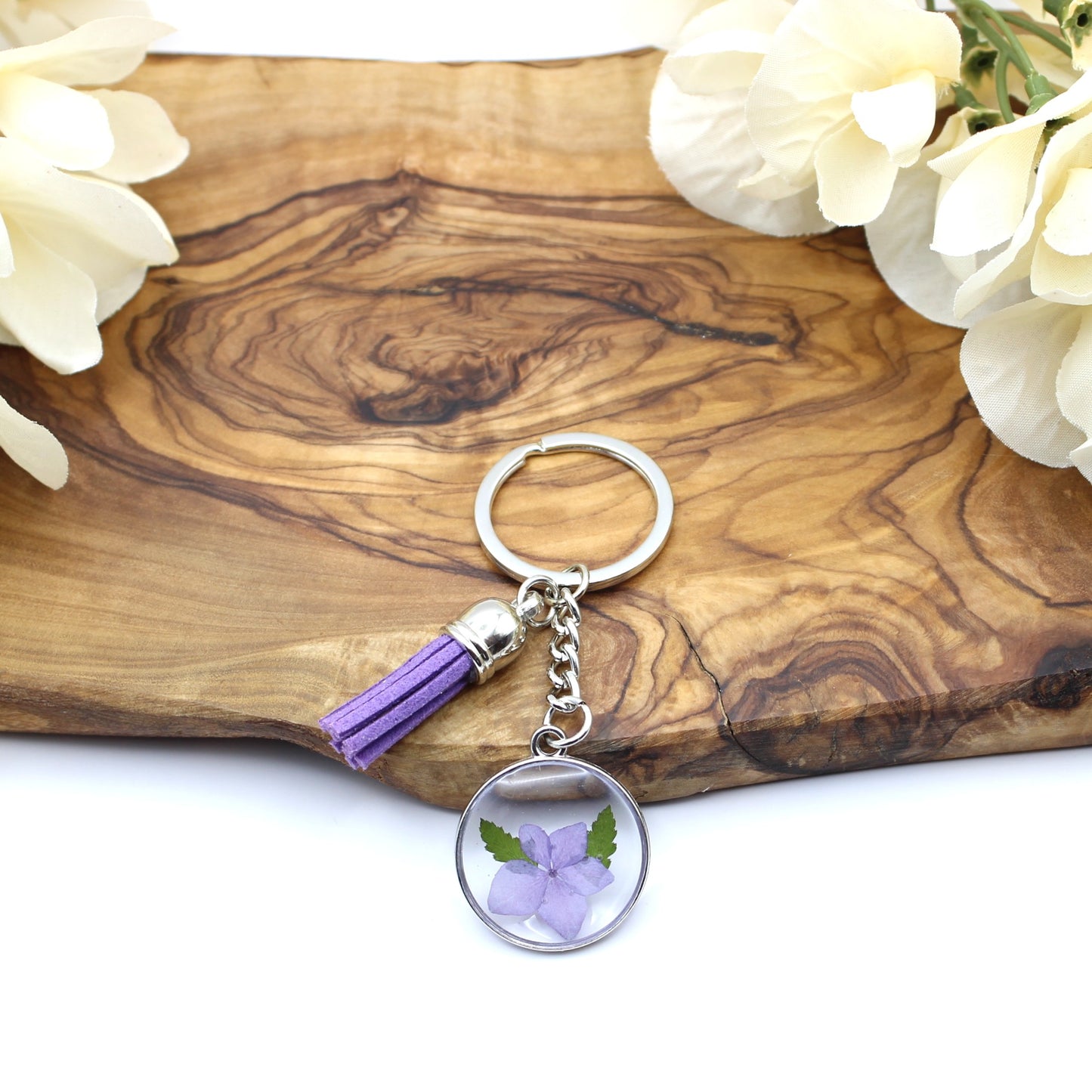 Pressed Flower Keychains-Silver