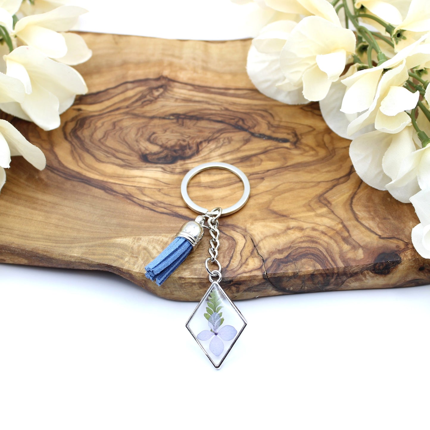 Pressed Flower Keychains-Silver