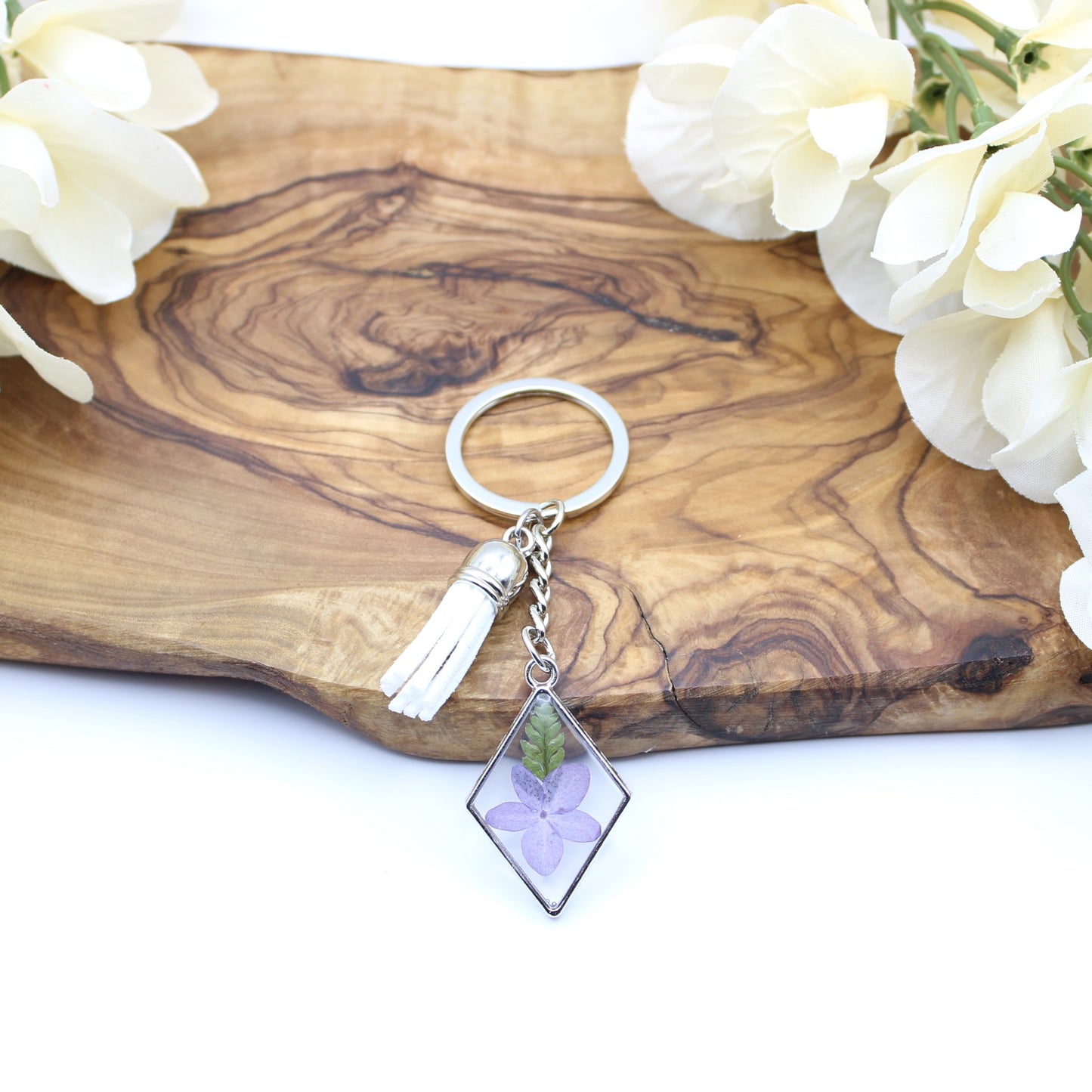 Pressed Flower Keychains-Silver