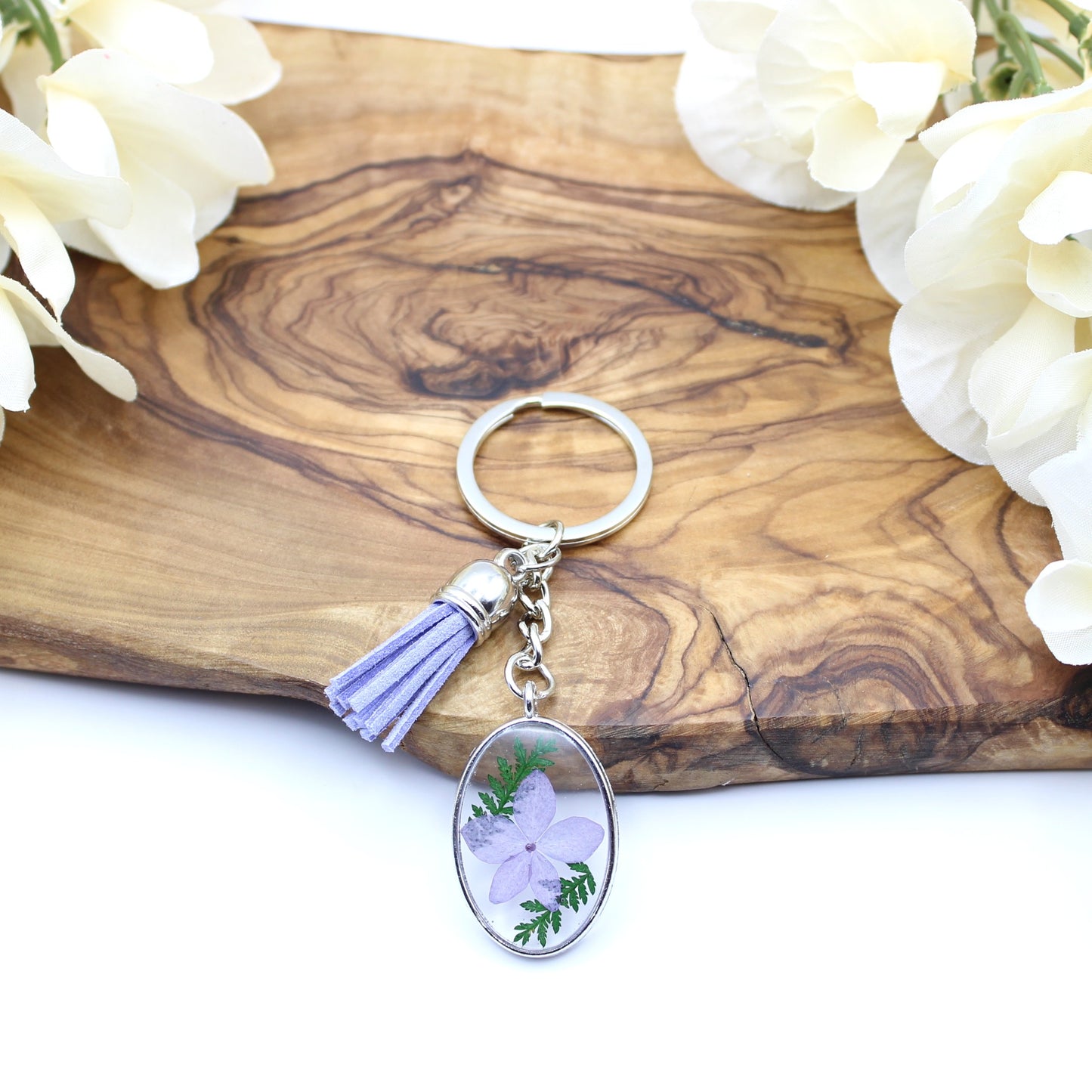 Pressed Flower Keychains-Silver