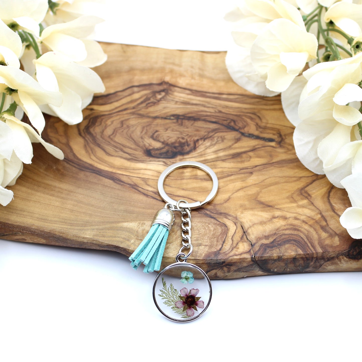 Pressed Flower Keychains-Silver
