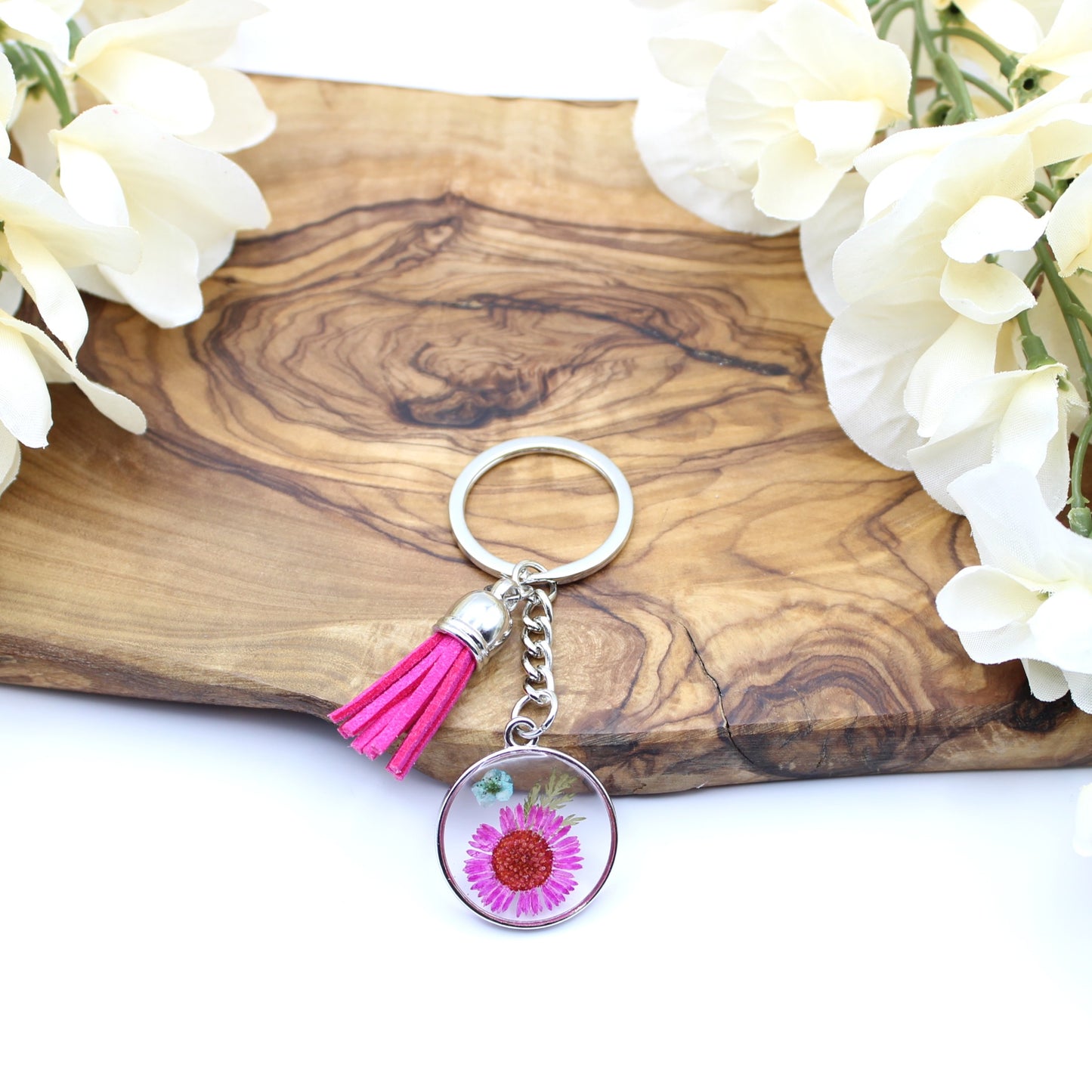 Pressed Flower Keychains-Silver