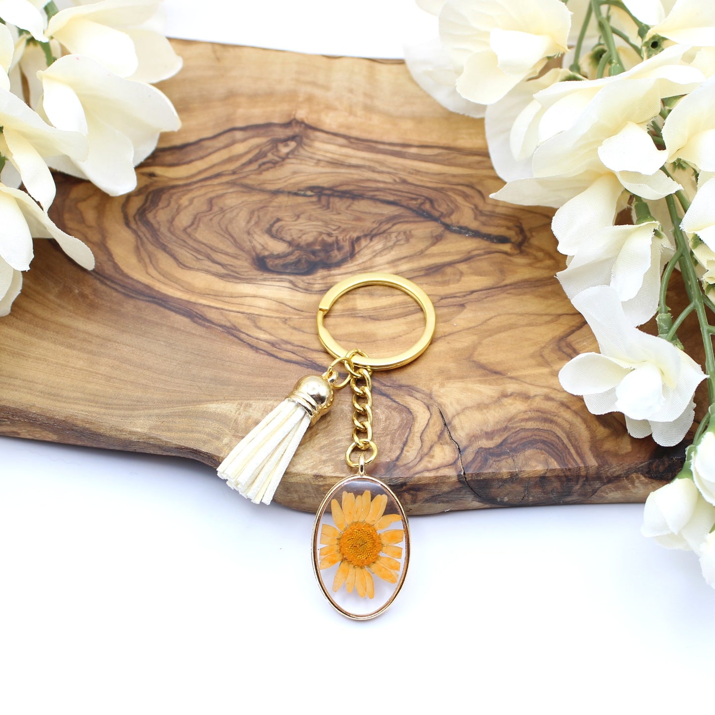 Pressed Flower Keychains-Gold