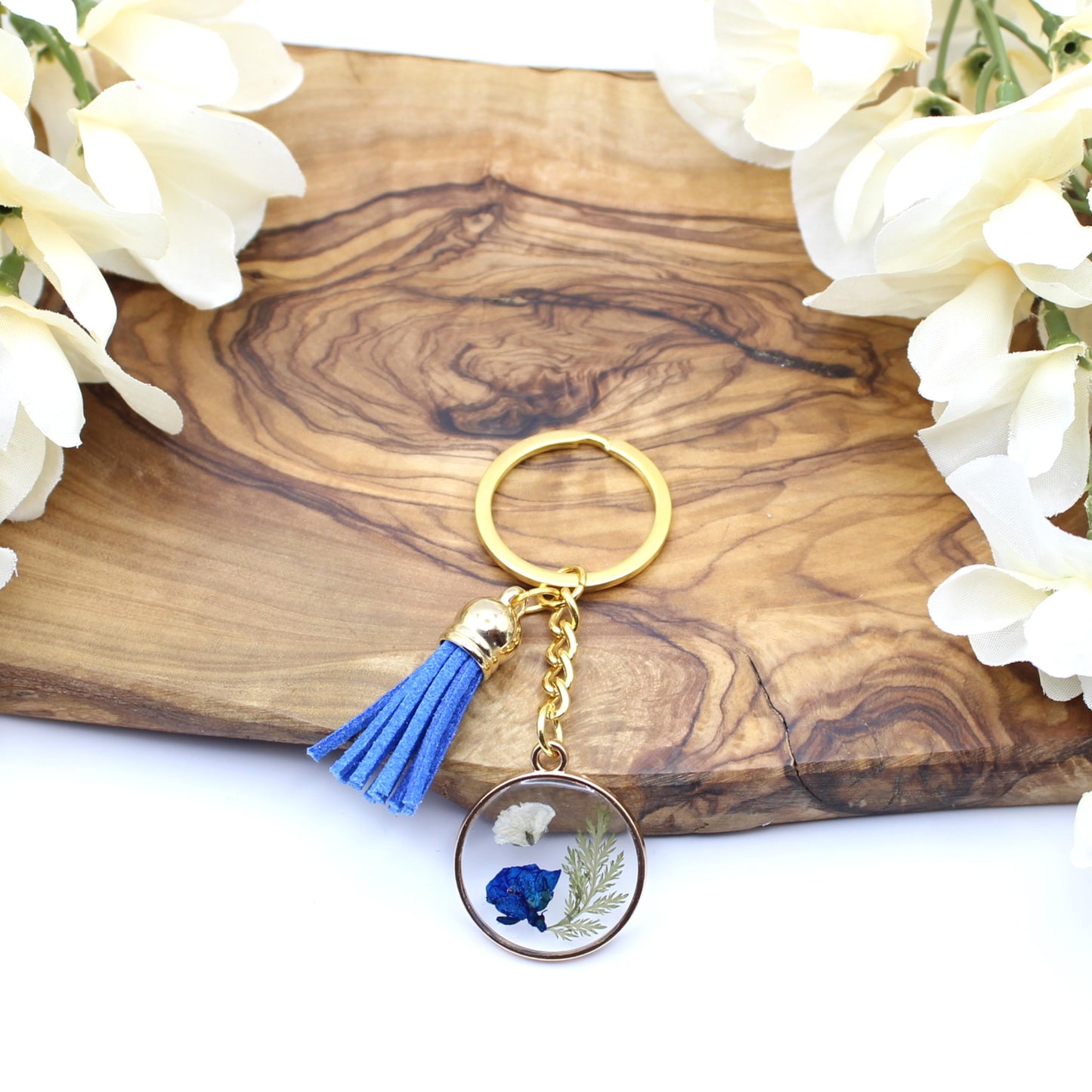 Pressed Flower Keychains-Gold