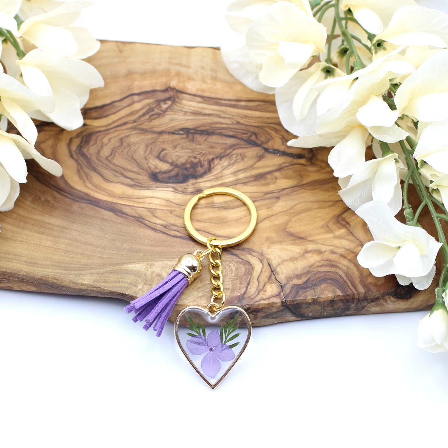 Pressed Flower Keychains-Gold