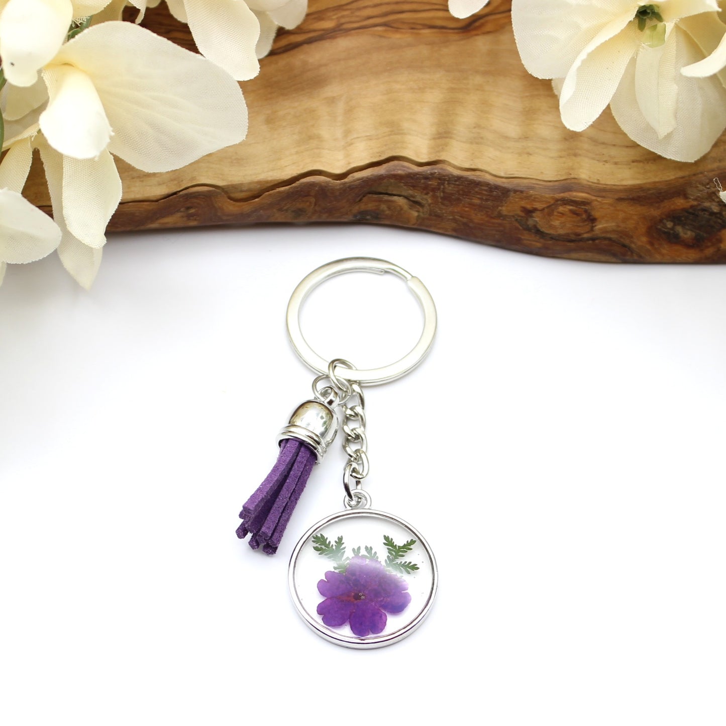 Pressed Flower Keychains-Silver