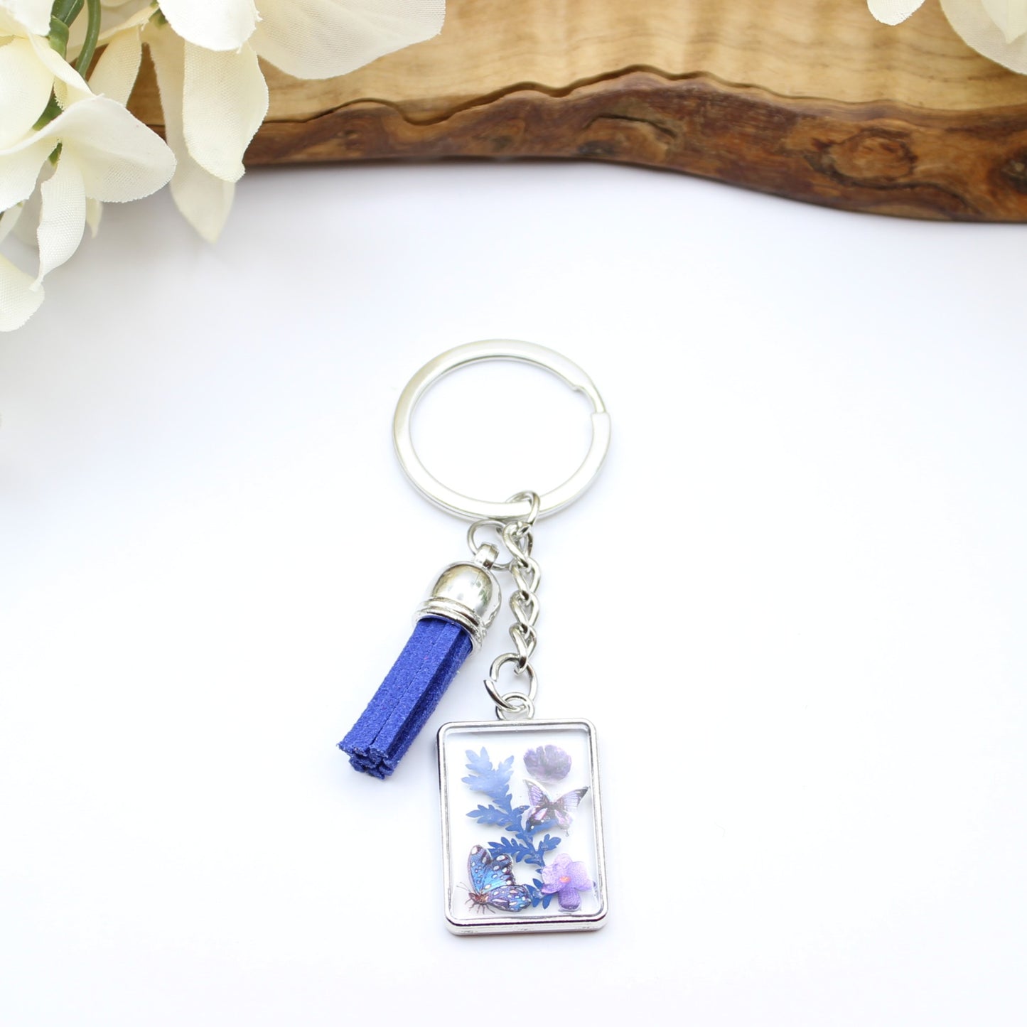 Pressed Flower Keychains-Silver