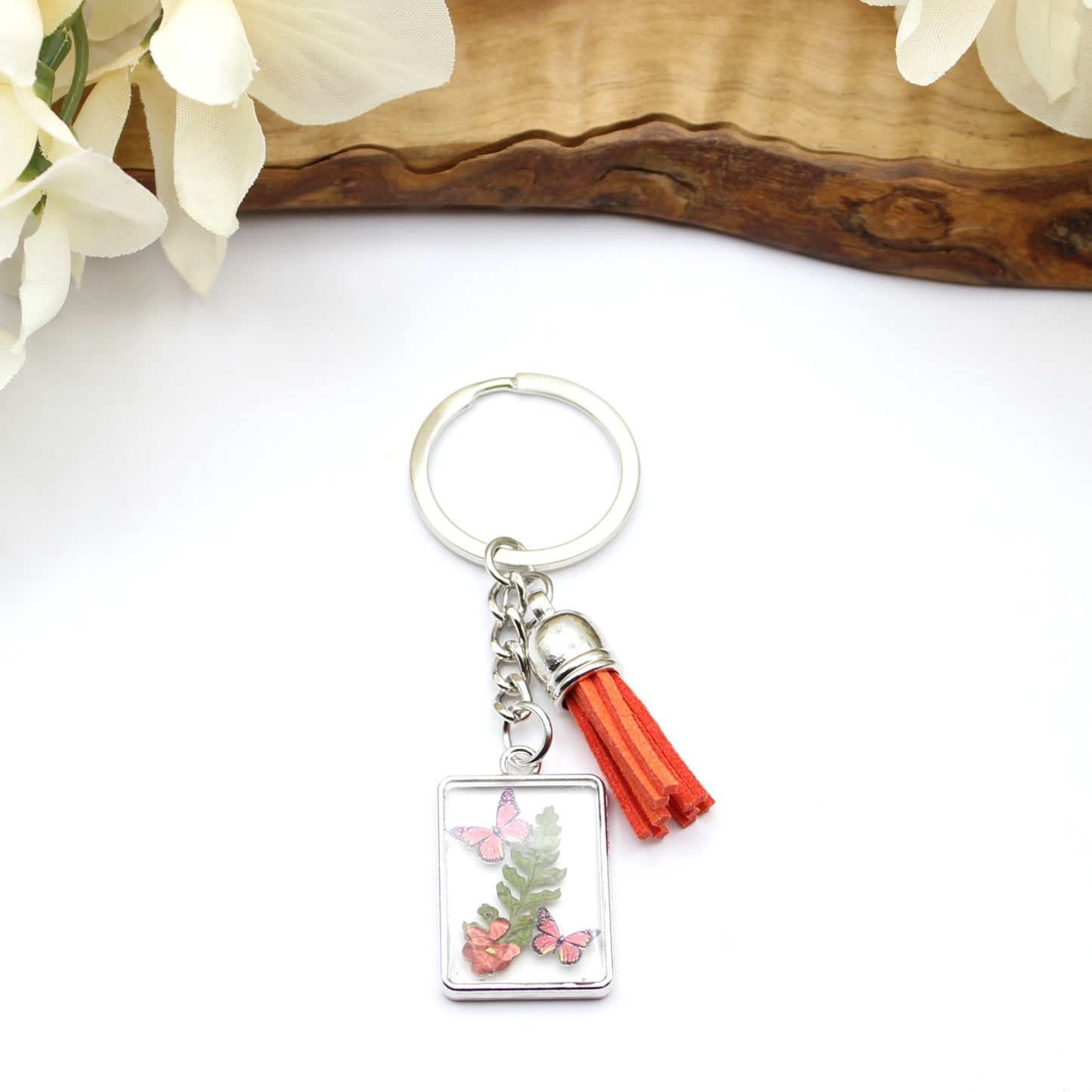 Pressed Flower Keychains-Silver