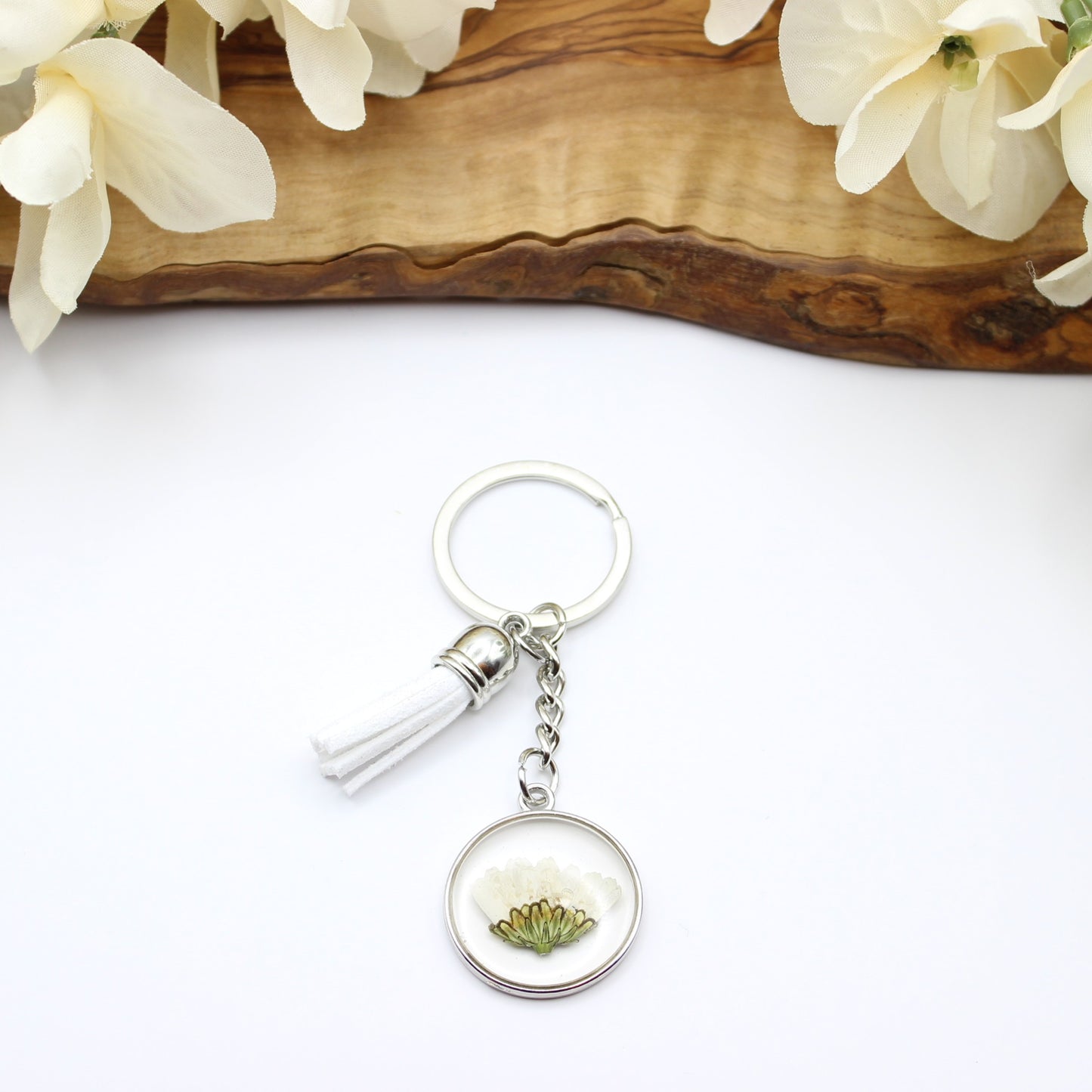 Pressed Flower Keychains-Silver
