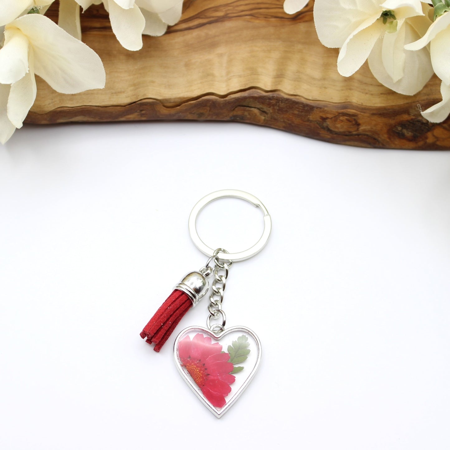 Pressed Flower Keychains-Silver