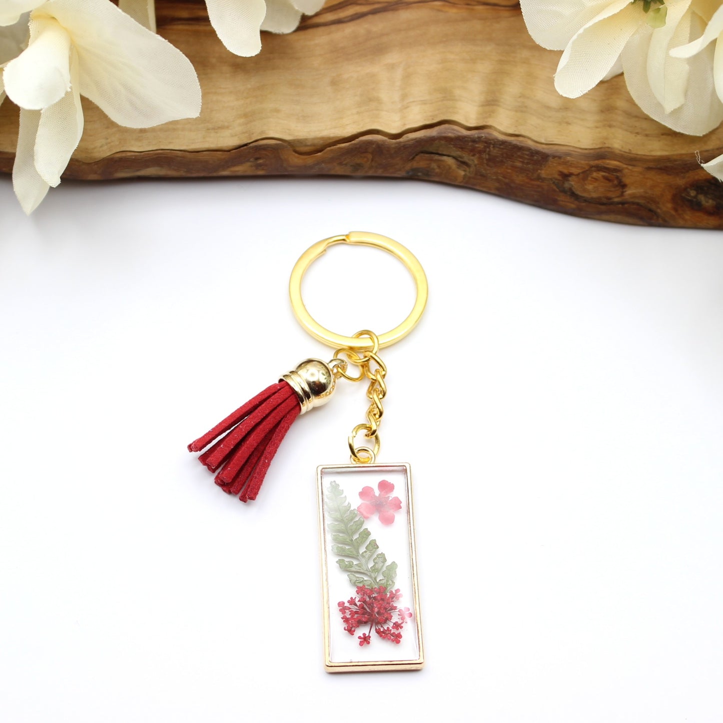 Pressed Flower Keychains-Gold