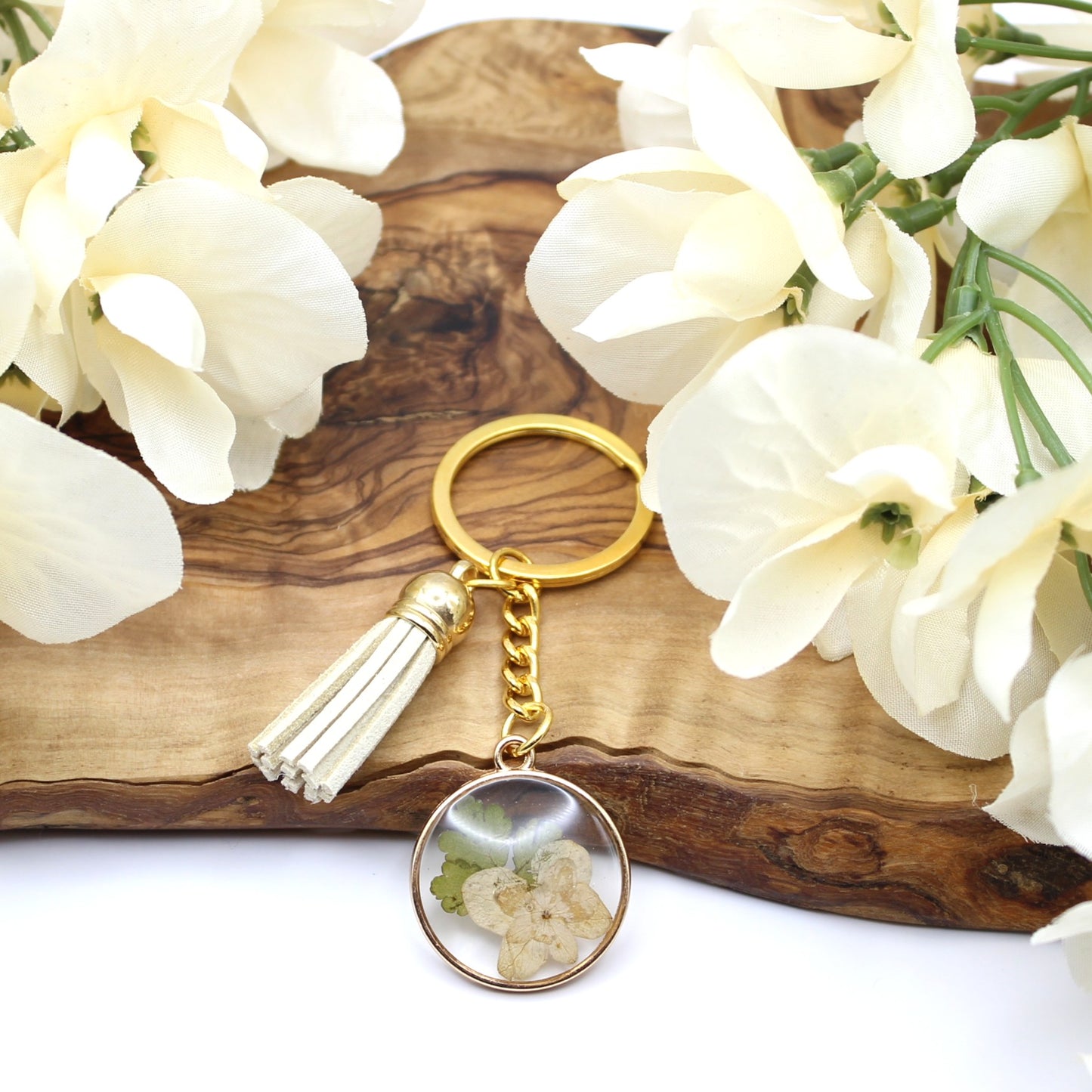 Pressed Flower Keychains-Gold
