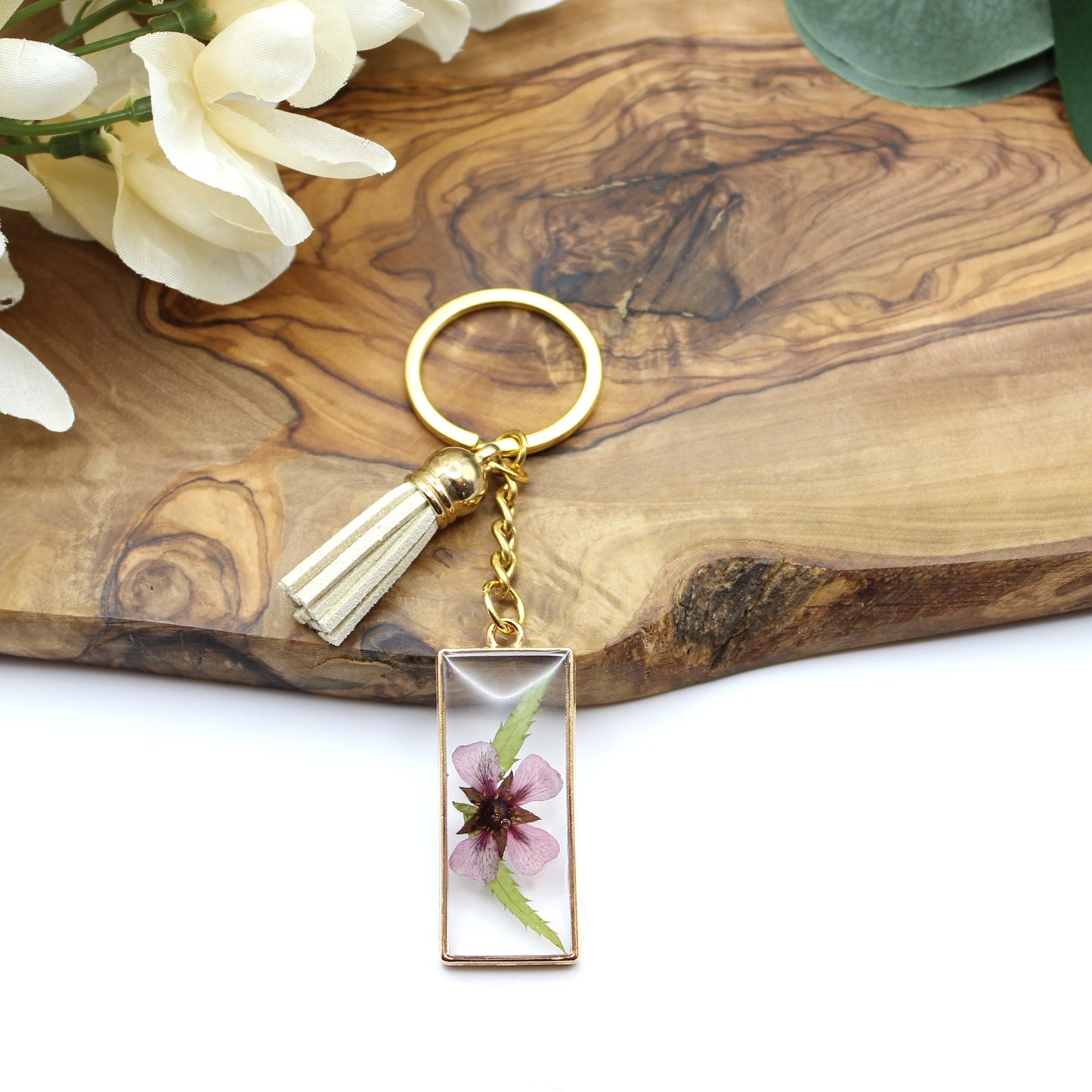 Pressed Flower Keychains-Gold